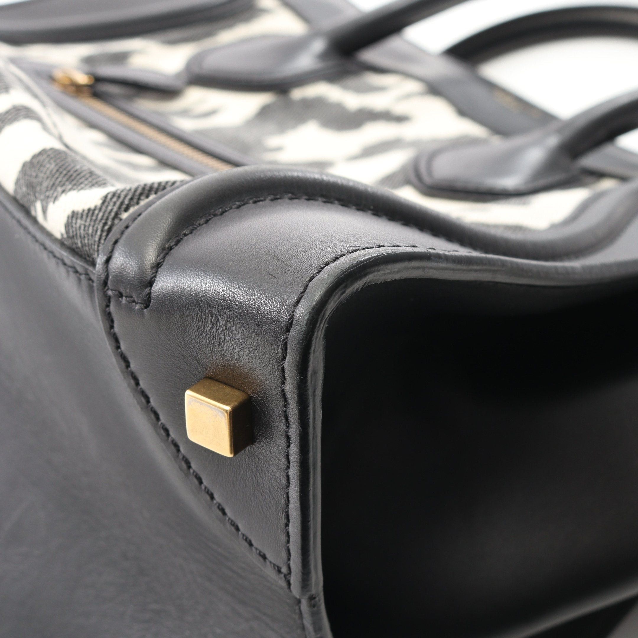 Celine Celine Luggage Mini Shopper Handbag Leopard Canvas Leather Black White Size ONE SIZE - 7 Thumbnail