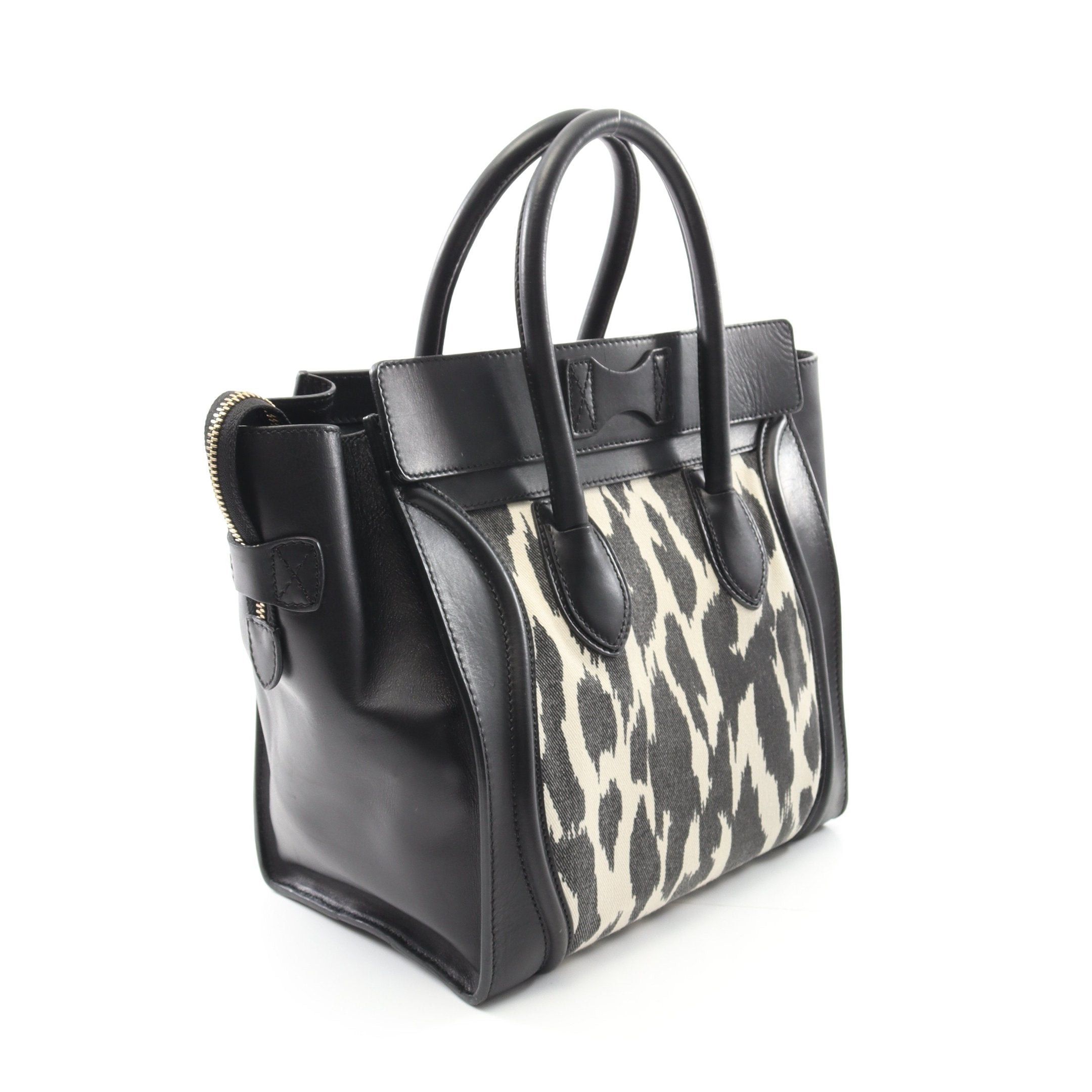 Celine Celine Luggage Mini Shopper Handbag Leopard Canvas Leather Black White Size ONE SIZE - 2 Thumbnail