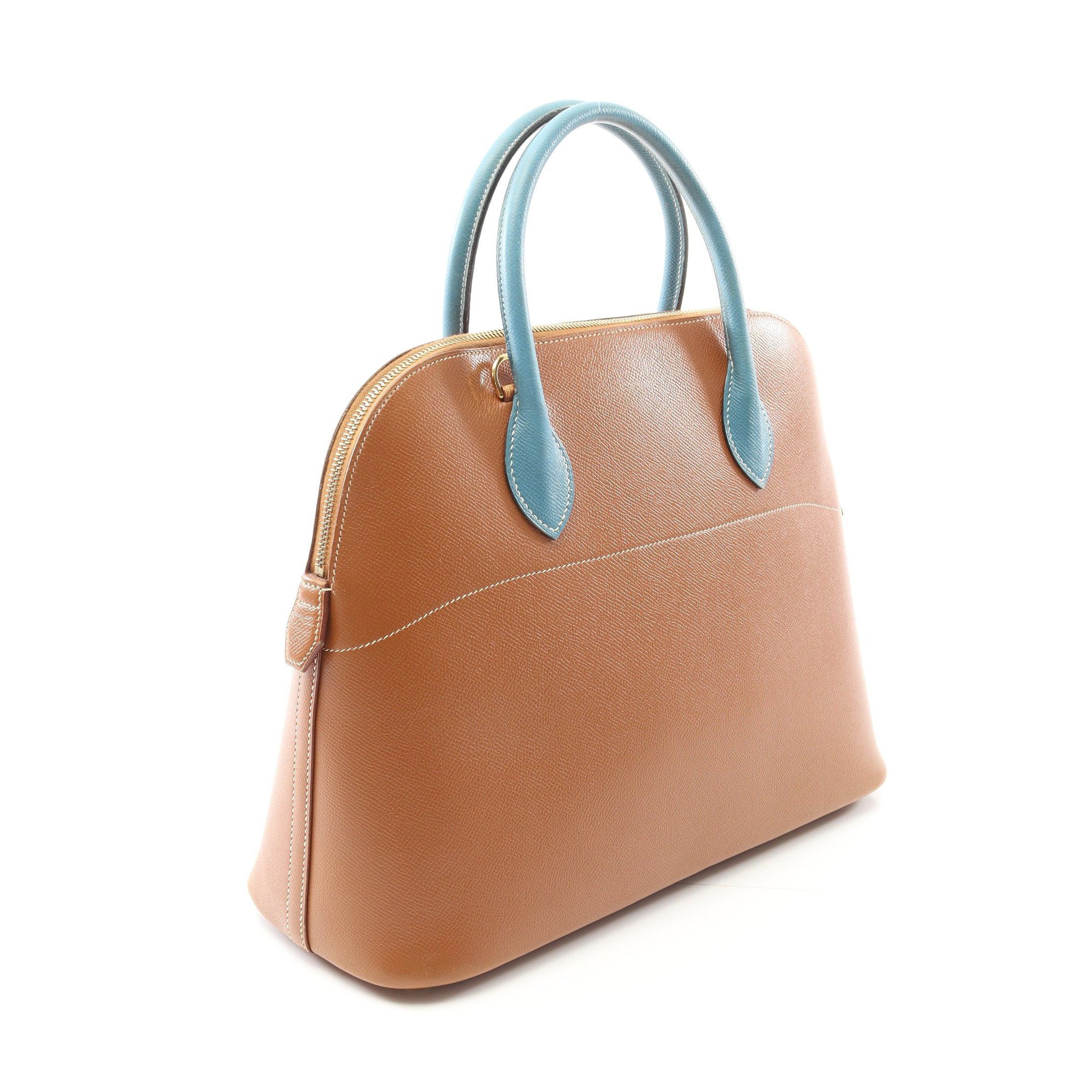 Hermes Hermes Bolide 35 Gold Blue Jean Handbag Leather Brown Light Hardware □B Stamp (Manufactured Around 1998) Size ONE SIZE - 2 Thumbnail