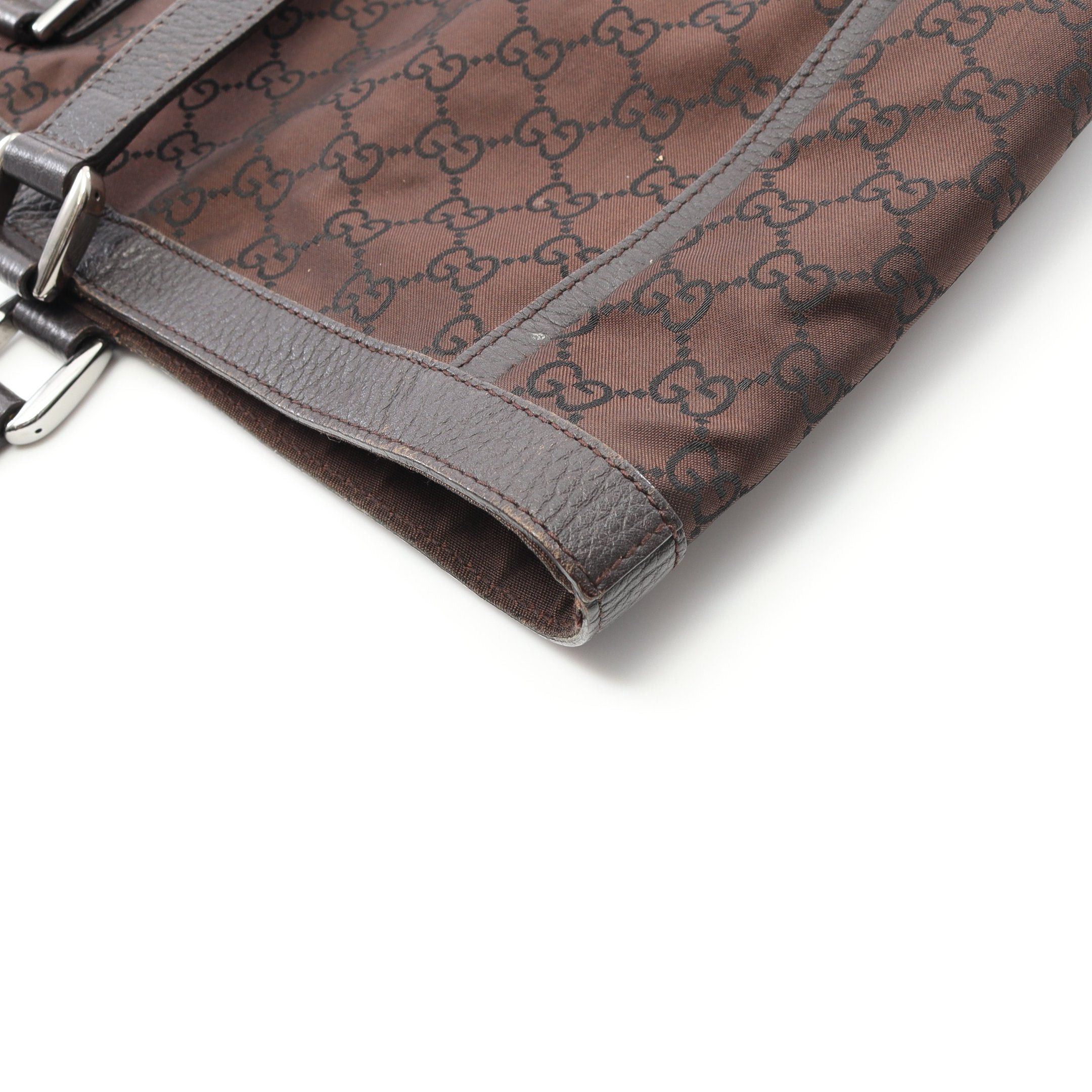 Gucci Gucci Abby Gg Pattern Handbag Tote Bag Nylon Leather Brown Dark Size ONE SIZE - 10 Thumbnail