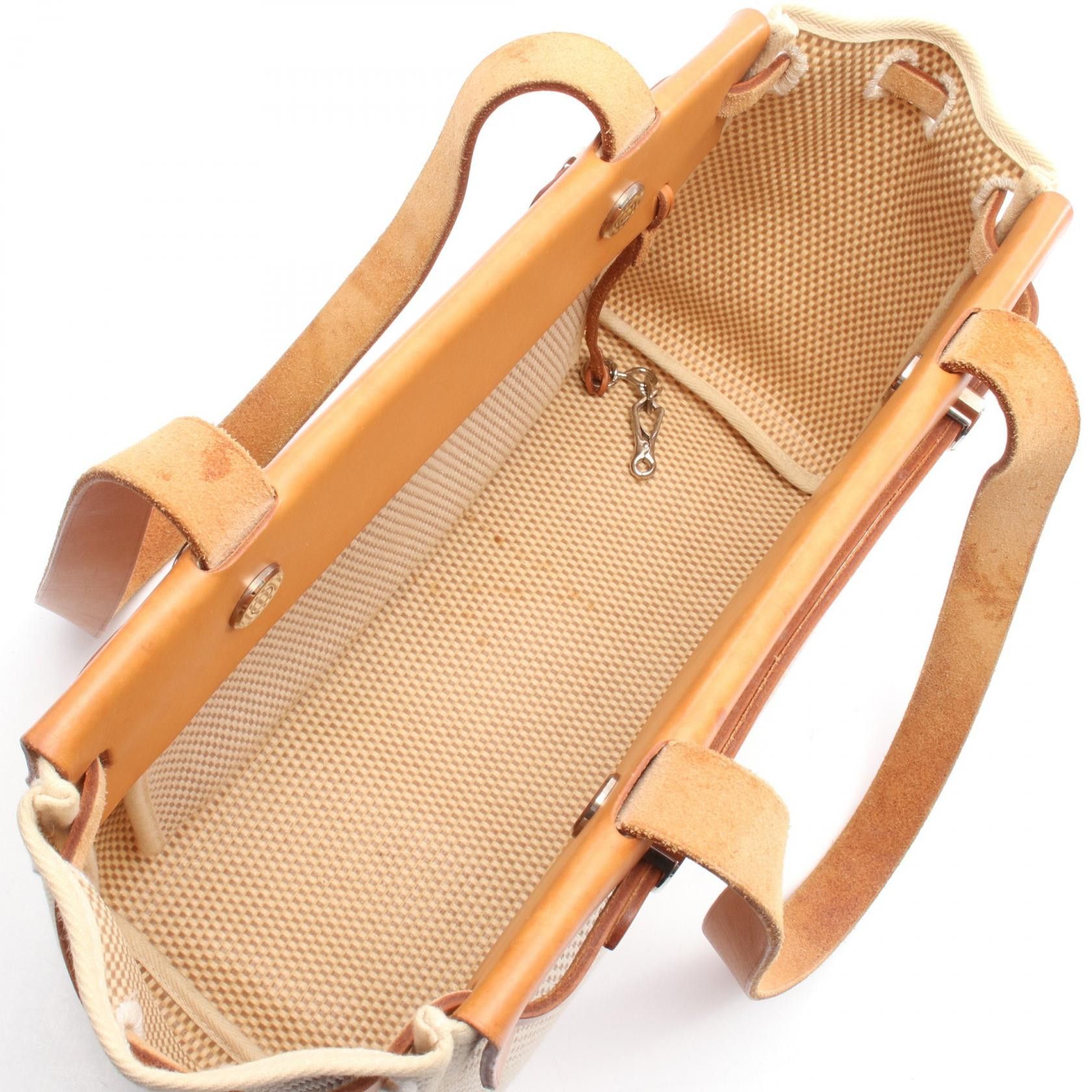 Hermes Hermes Herbag Bag Kabas Mm Shoulder Tote Toile Gm Leather Ivory Light Brown Silver Hardware □H Stamp Size ONE SIZE - 3 Thumbnail