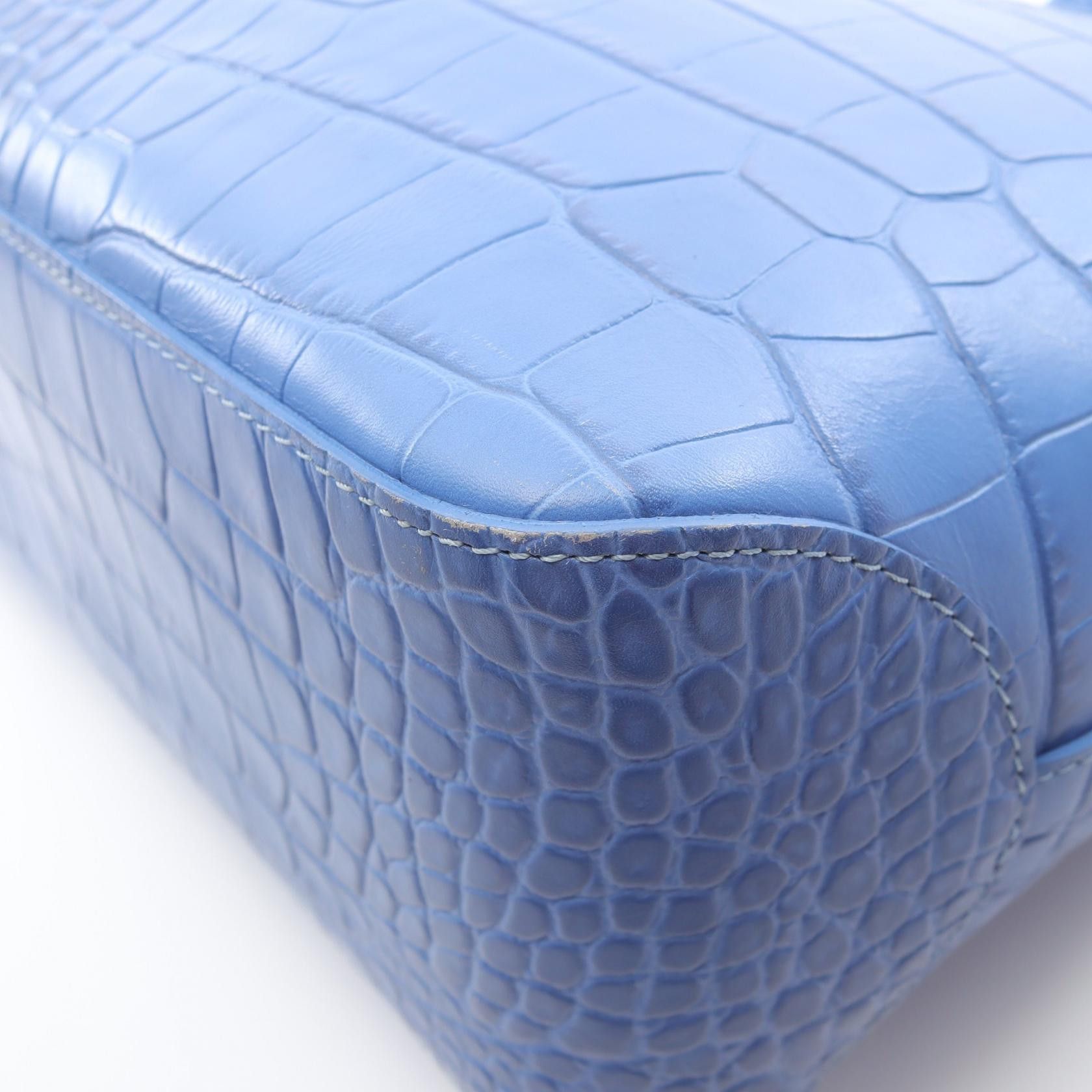 Longchamp Longchamp Roseau Tote Bag Handbag Leather Blue Croc Embossed Size ONE SIZE - 6 Thumbnail