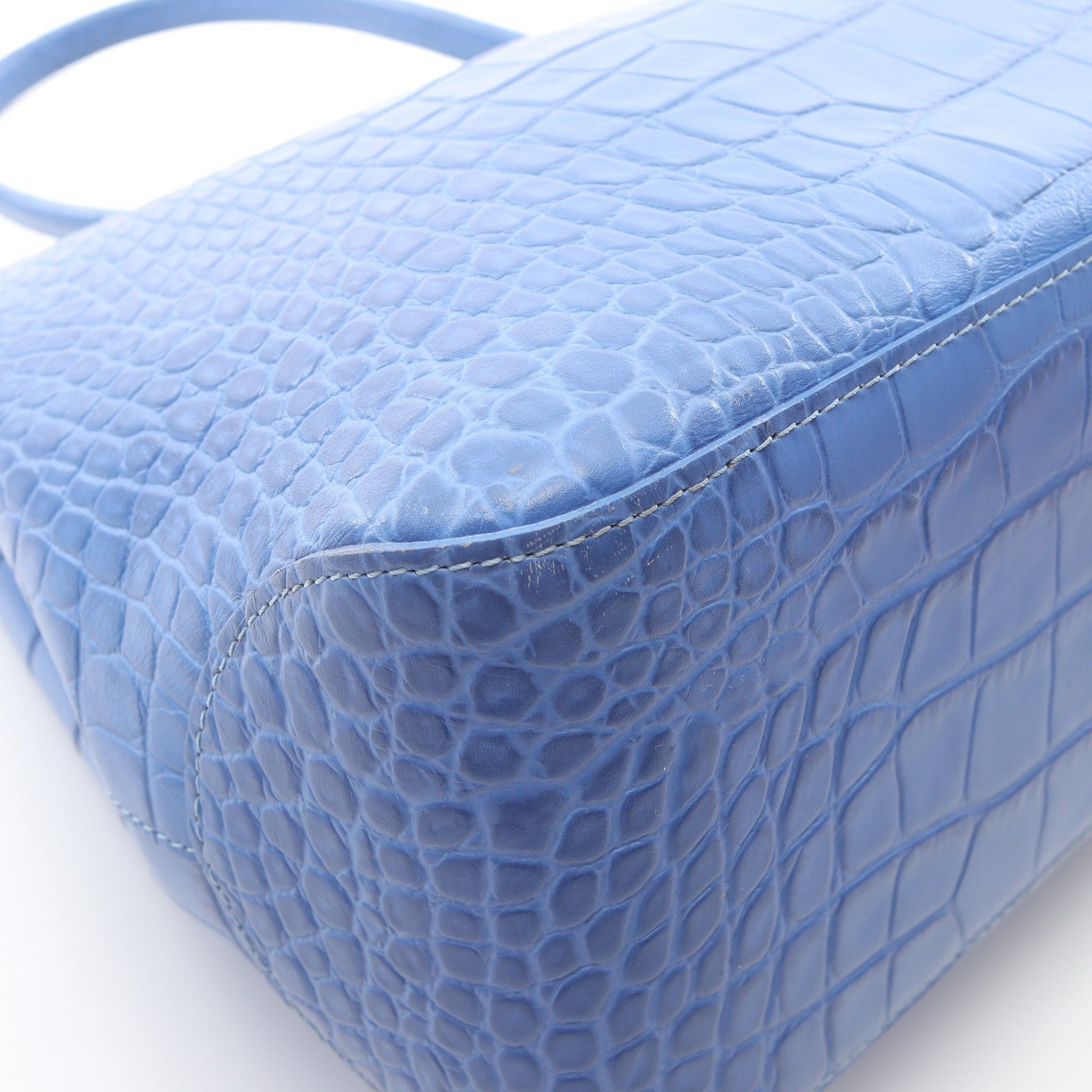 Longchamp Longchamp Roseau Tote Bag Handbag Leather Blue Croc Embossed Size ONE SIZE - 5 Thumbnail