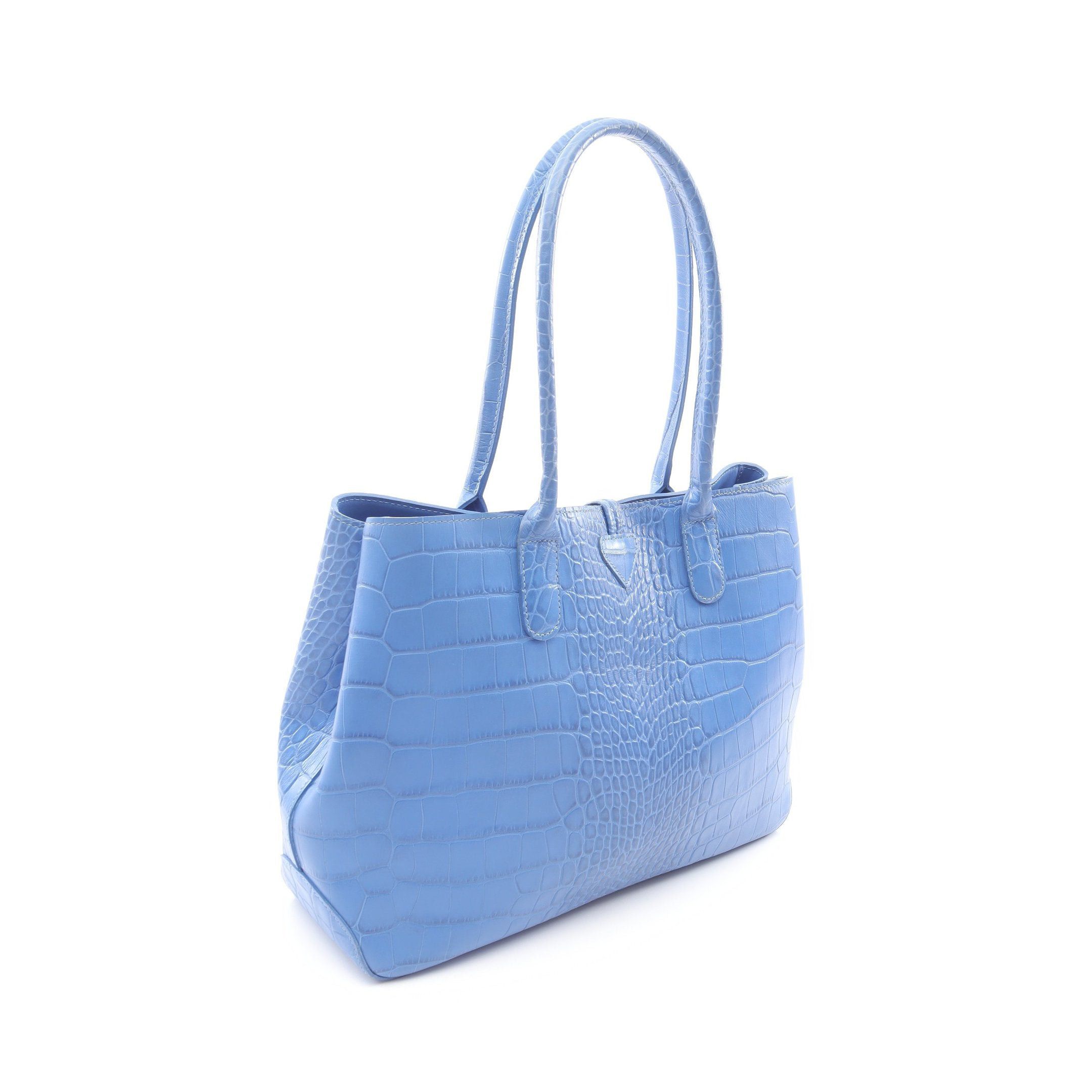 Longchamp Longchamp Roseau Tote Bag Handbag Leather Blue Croc Embossed Size ONE SIZE - 2 Thumbnail