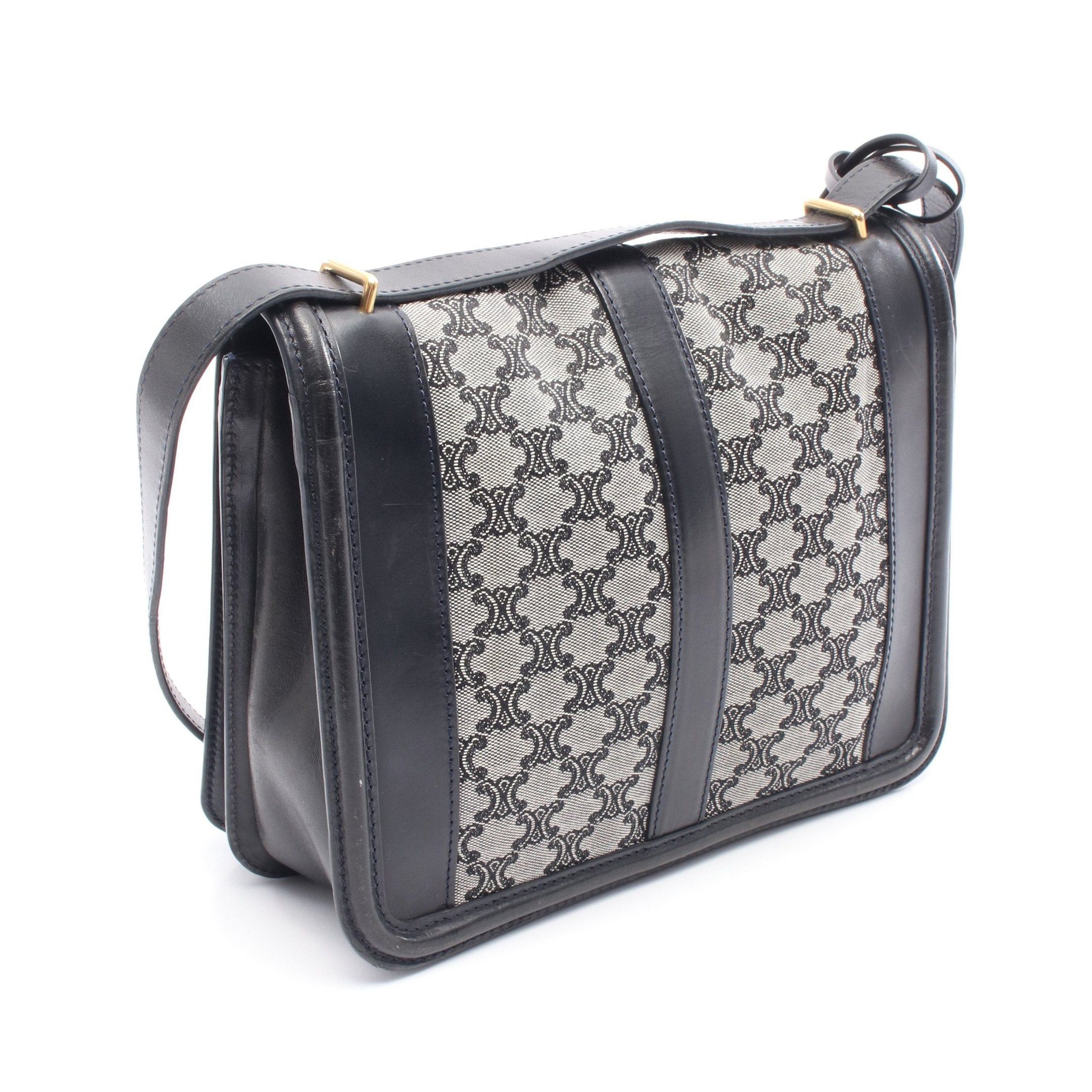 Celine Celine Triomphe Shoulder Bag Canvas Leather Navy Gray Size ONE SIZE - 2 Thumbnail