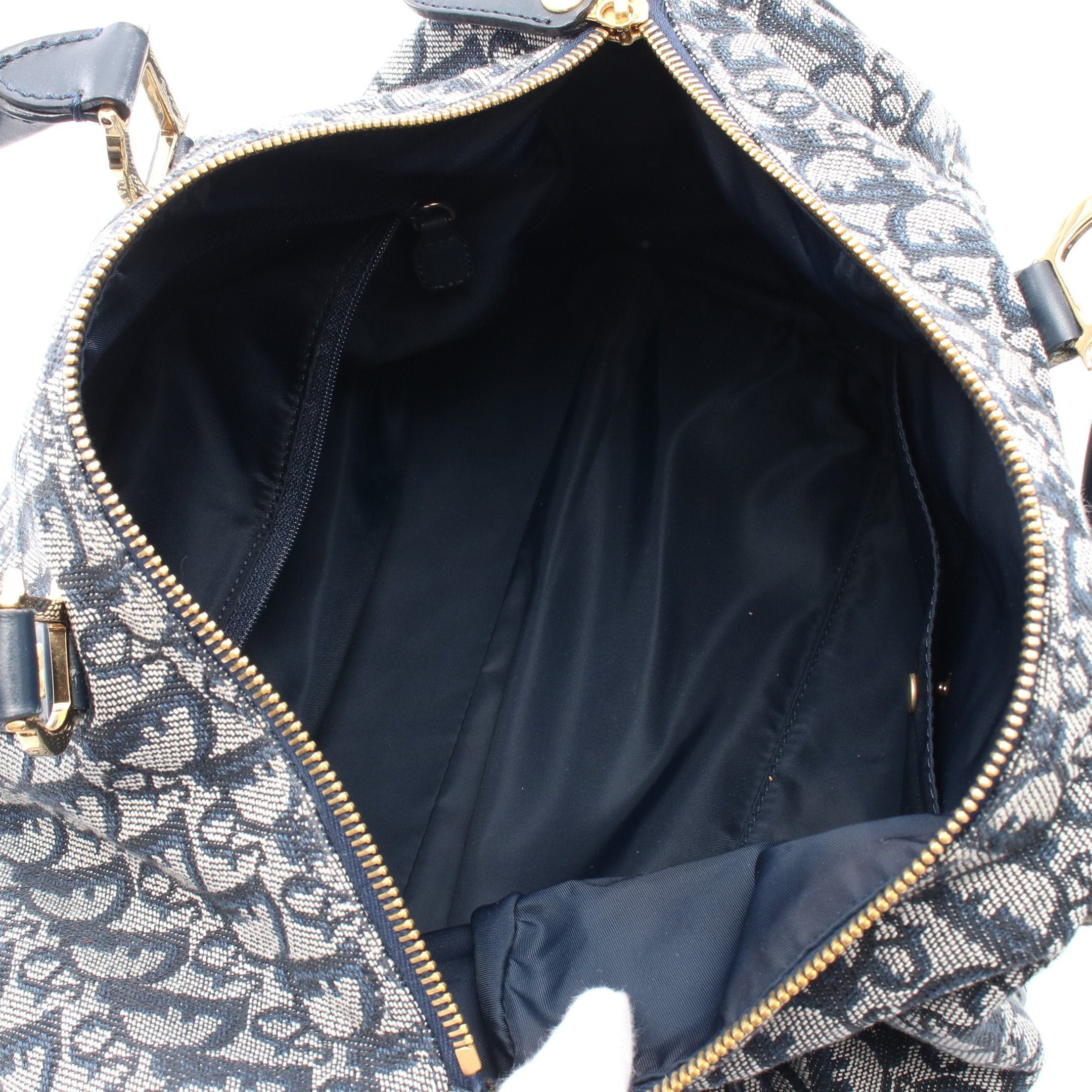 Dior Dior Trotter Mini Boston Bag Handbag Canvas Leather Navy Size ONE SIZE - 3 Thumbnail