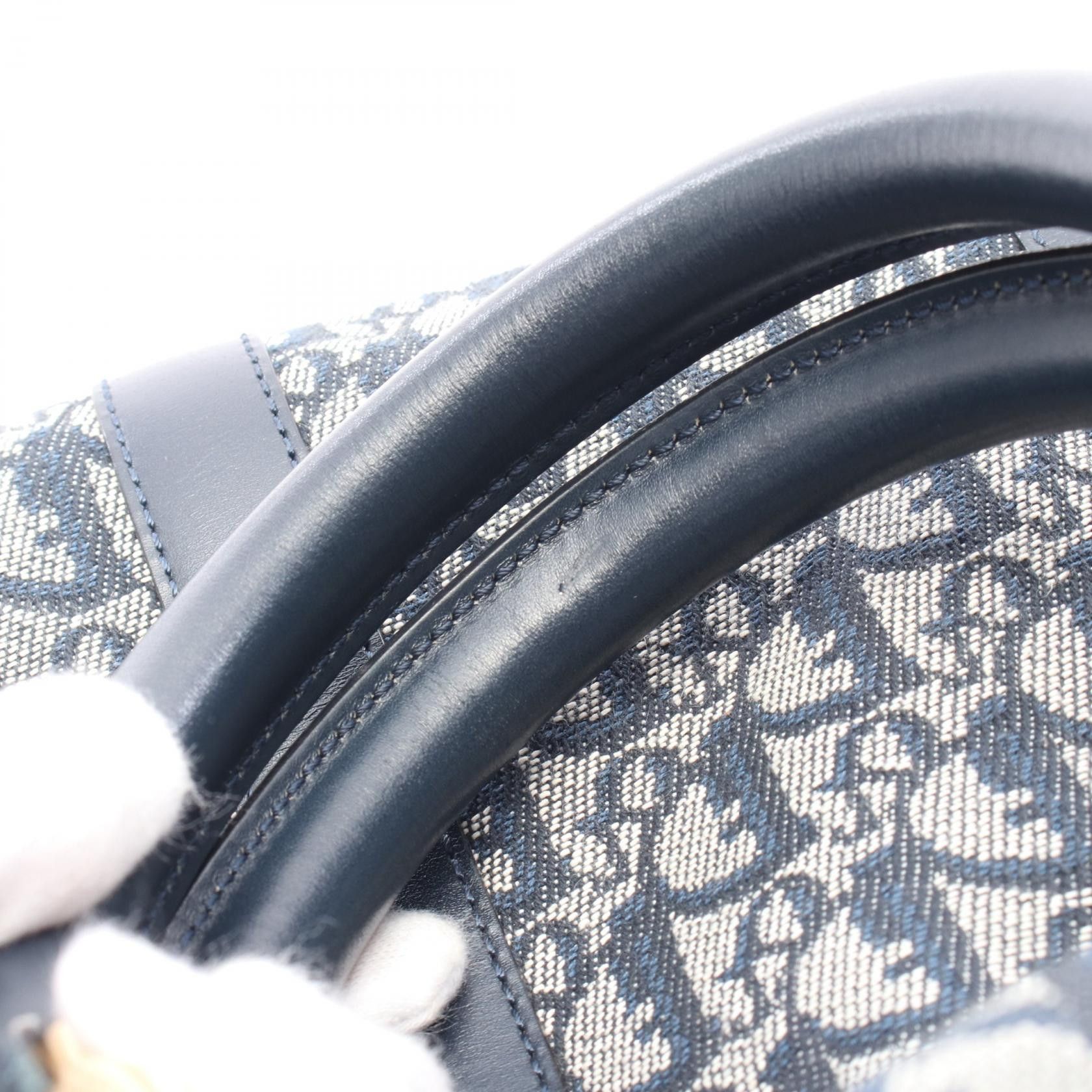 Dior Dior Trotter Mini Boston Bag Handbag Canvas Leather Navy Size ONE SIZE - 7 Thumbnail