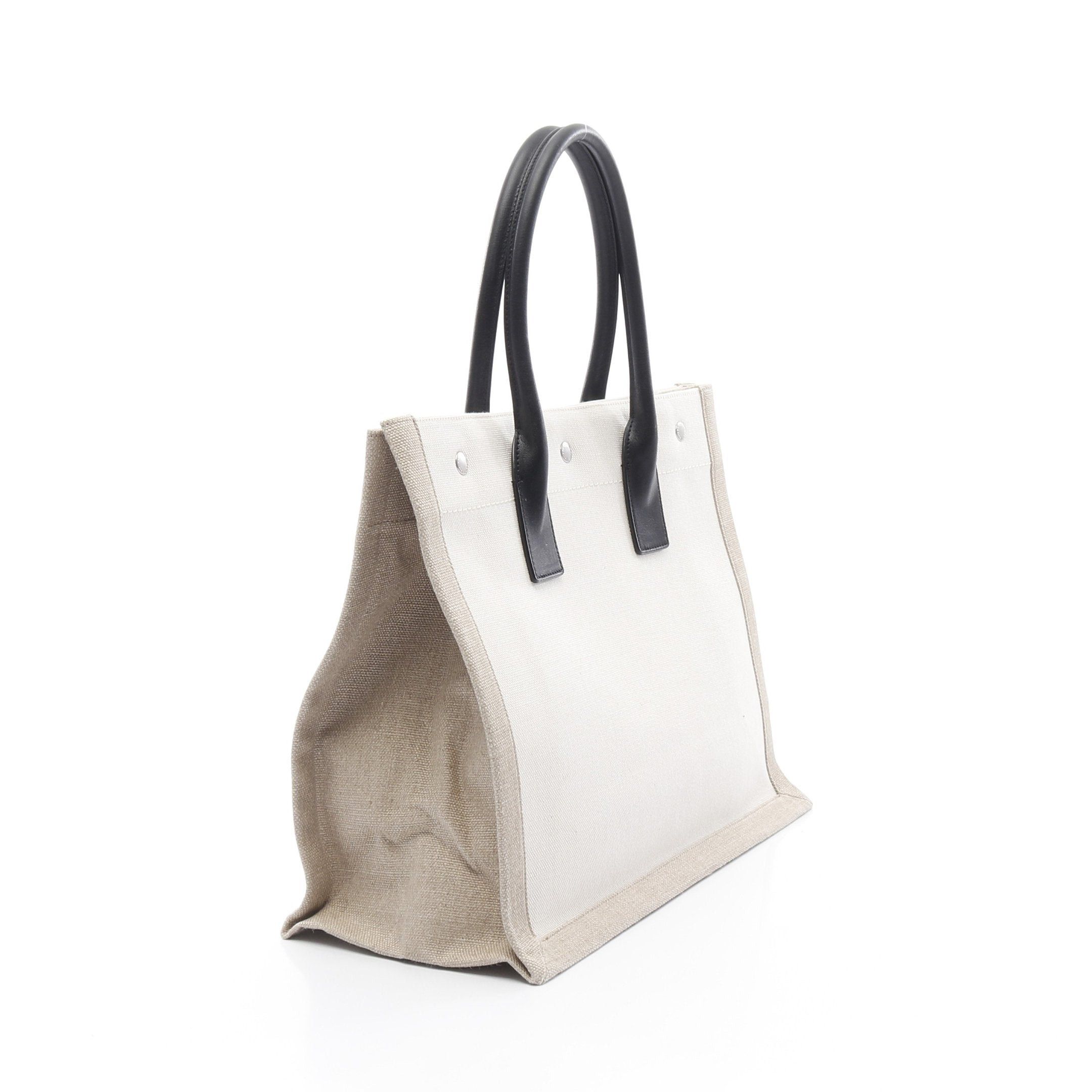 Yves Saint Laurent Yves Saint Laurent Liv Gauche Handbag Tote Bag Linen Canvas Leather Off White Beige Black Size ONE SIZE - 2 Thumbnail
