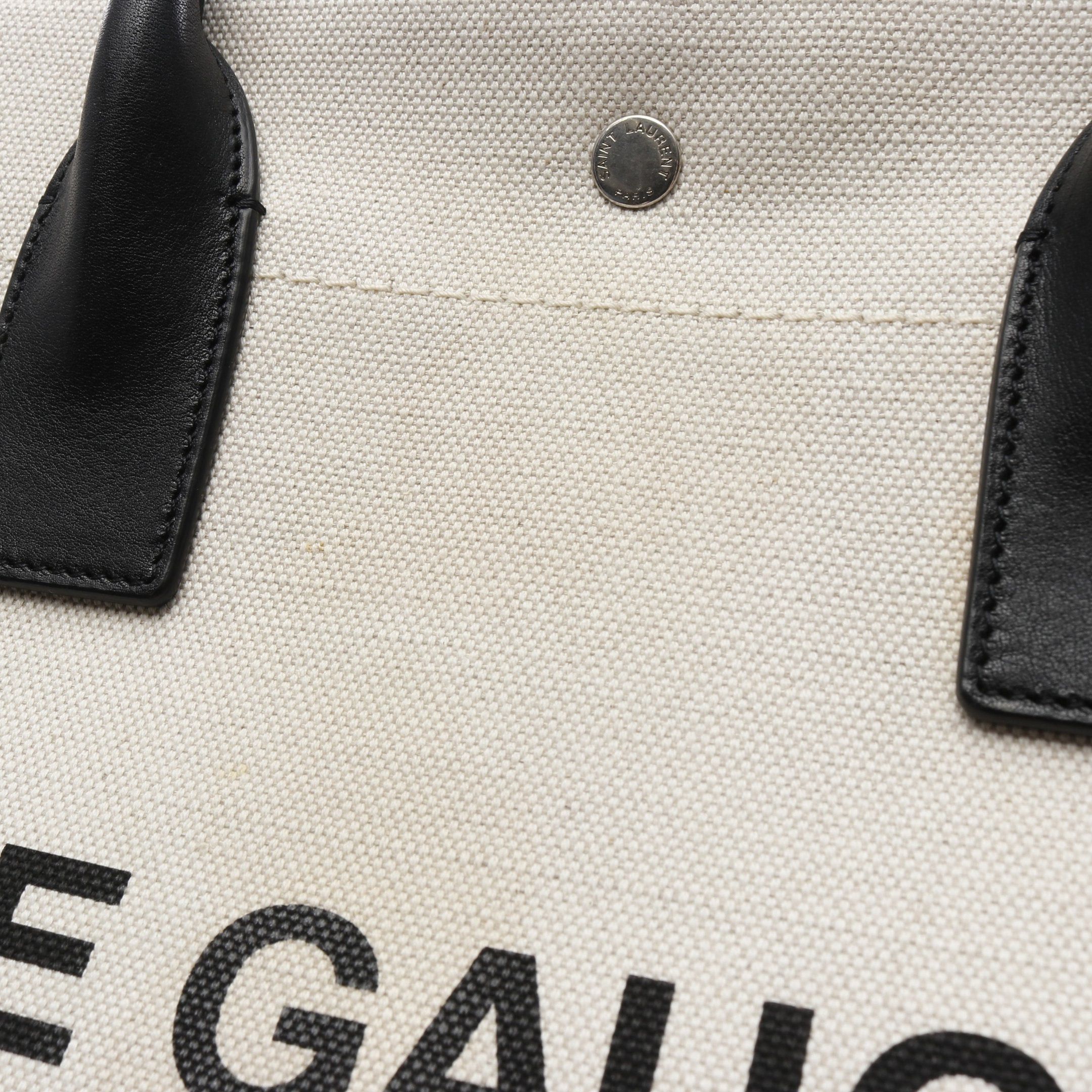Yves Saint Laurent Yves Saint Laurent Liv Gauche Handbag Tote Bag Linen Canvas Leather Off White Beige Black Size ONE SIZE - 6 Thumbnail