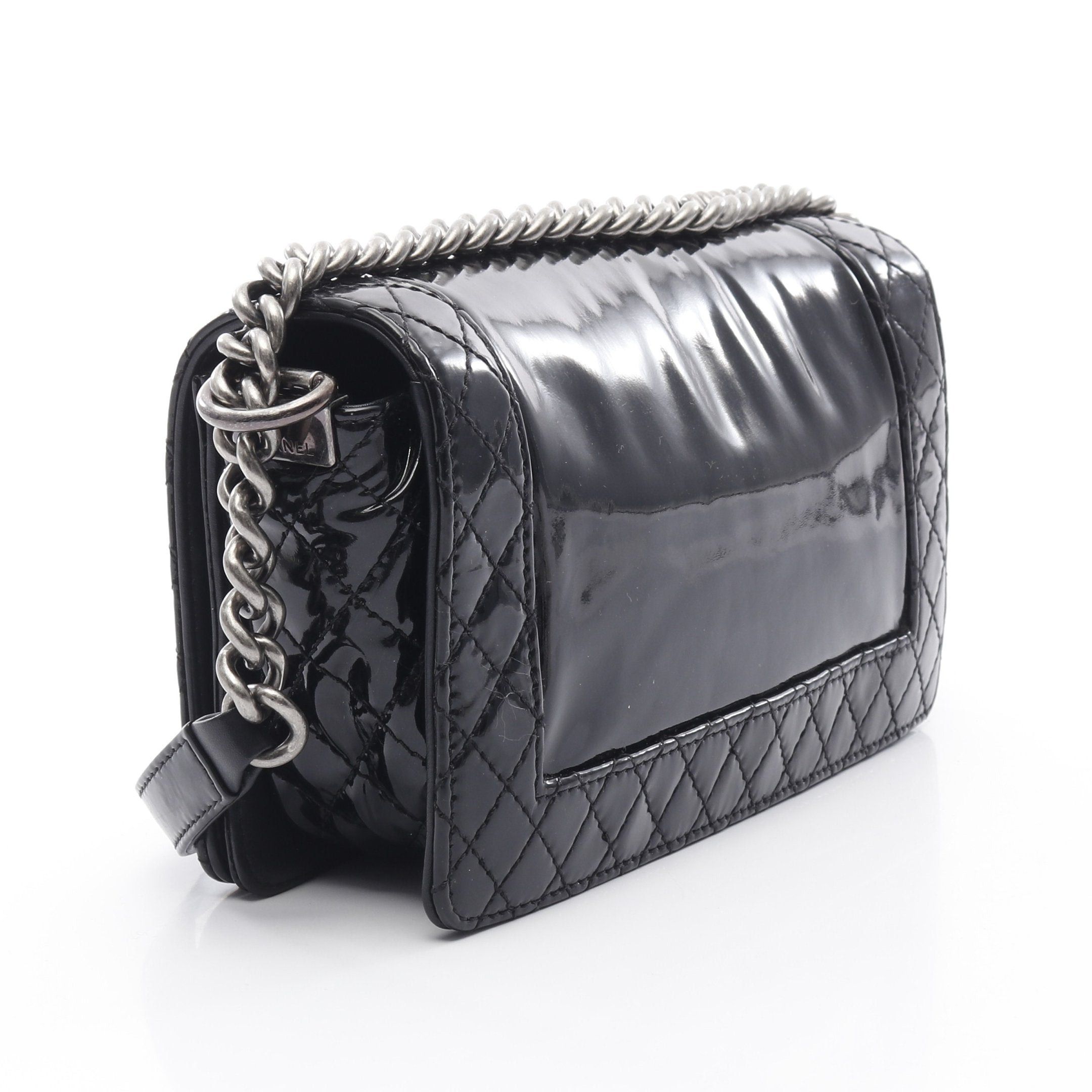 Chanel Chanel Boy Chanel Chain Shoulder Bag Patent Leather Black Antique Silver Hardware Size ONE SIZE - 2 Thumbnail