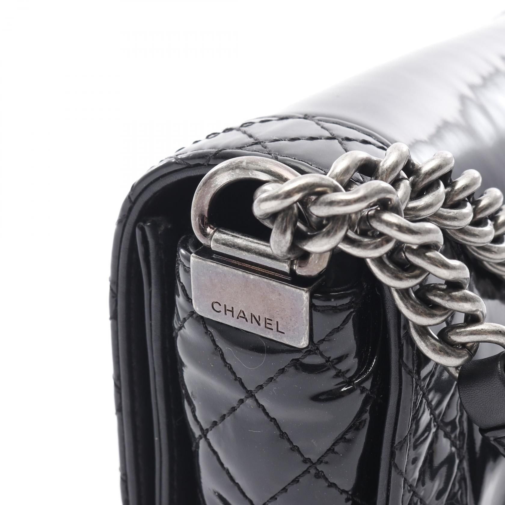 Chanel Chanel Boy Chanel Chain Shoulder Bag Patent Leather Black Antique Silver Hardware Size ONE SIZE - 8 Thumbnail