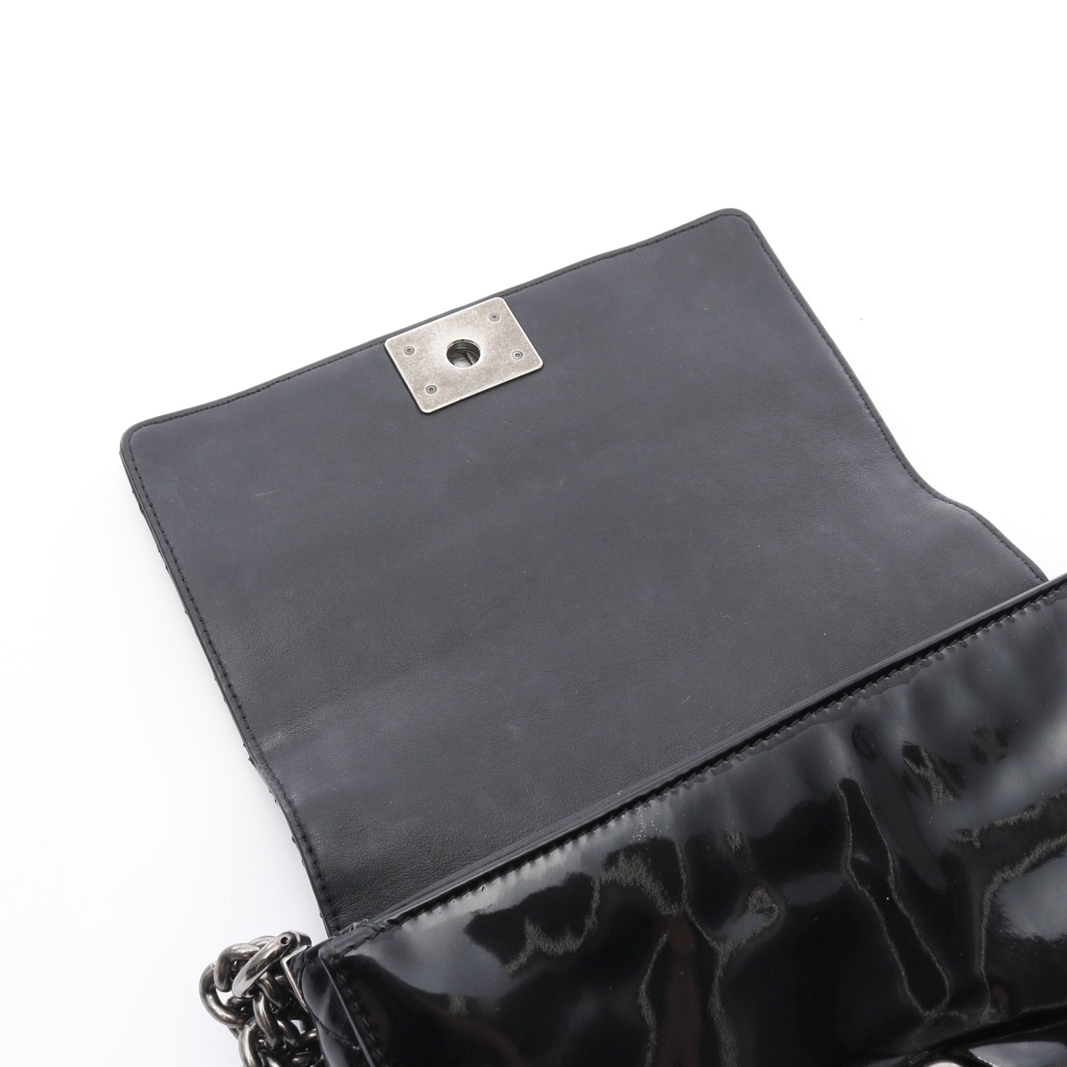 Chanel Chanel Boy Chanel Chain Shoulder Bag Patent Leather Black Antique Silver Hardware Size ONE SIZE - 9 Thumbnail