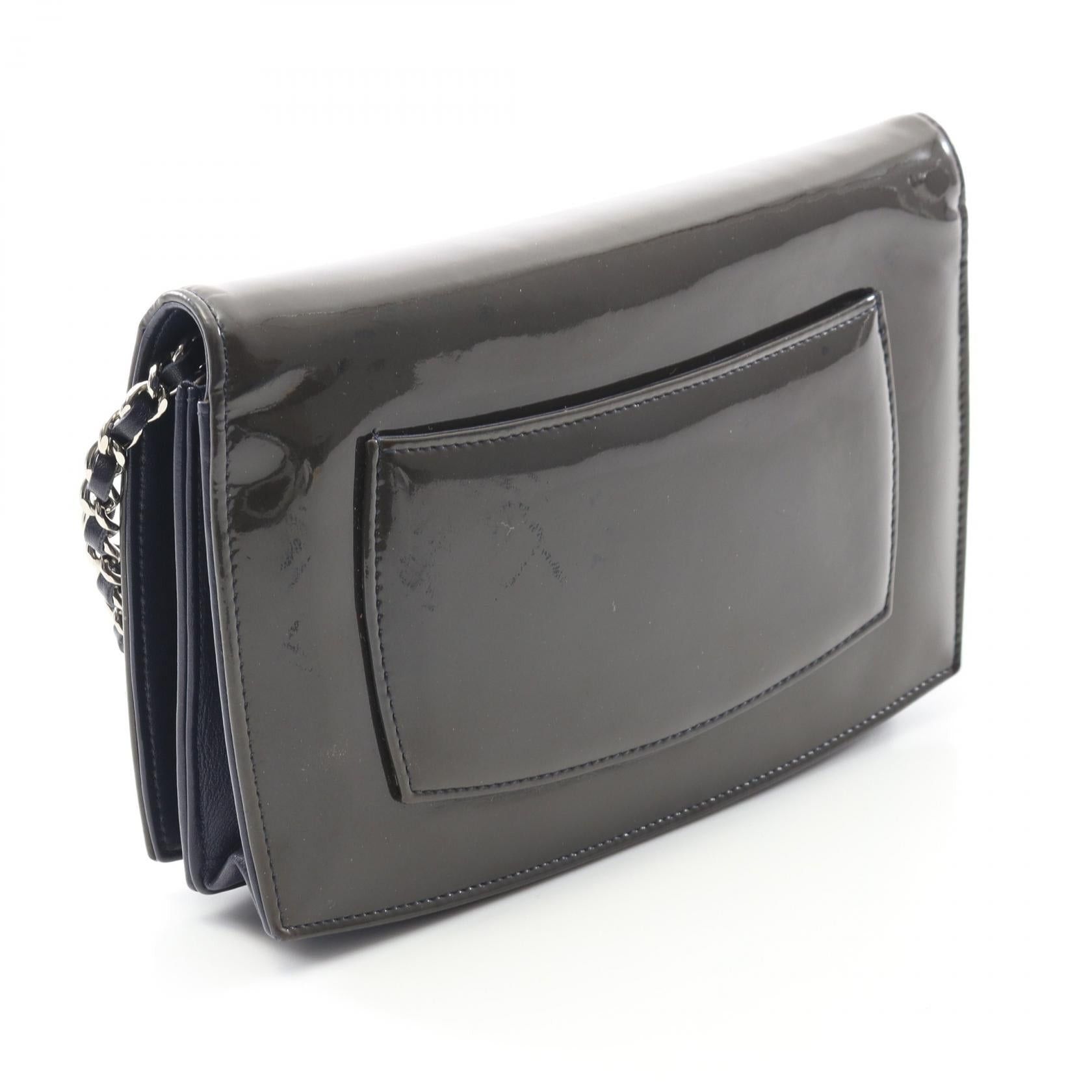 Chanel Chanel Coco Mark Chain Wallet Patent Leather Dark Green Silver Hardware Size ONE SIZE - 2 Thumbnail