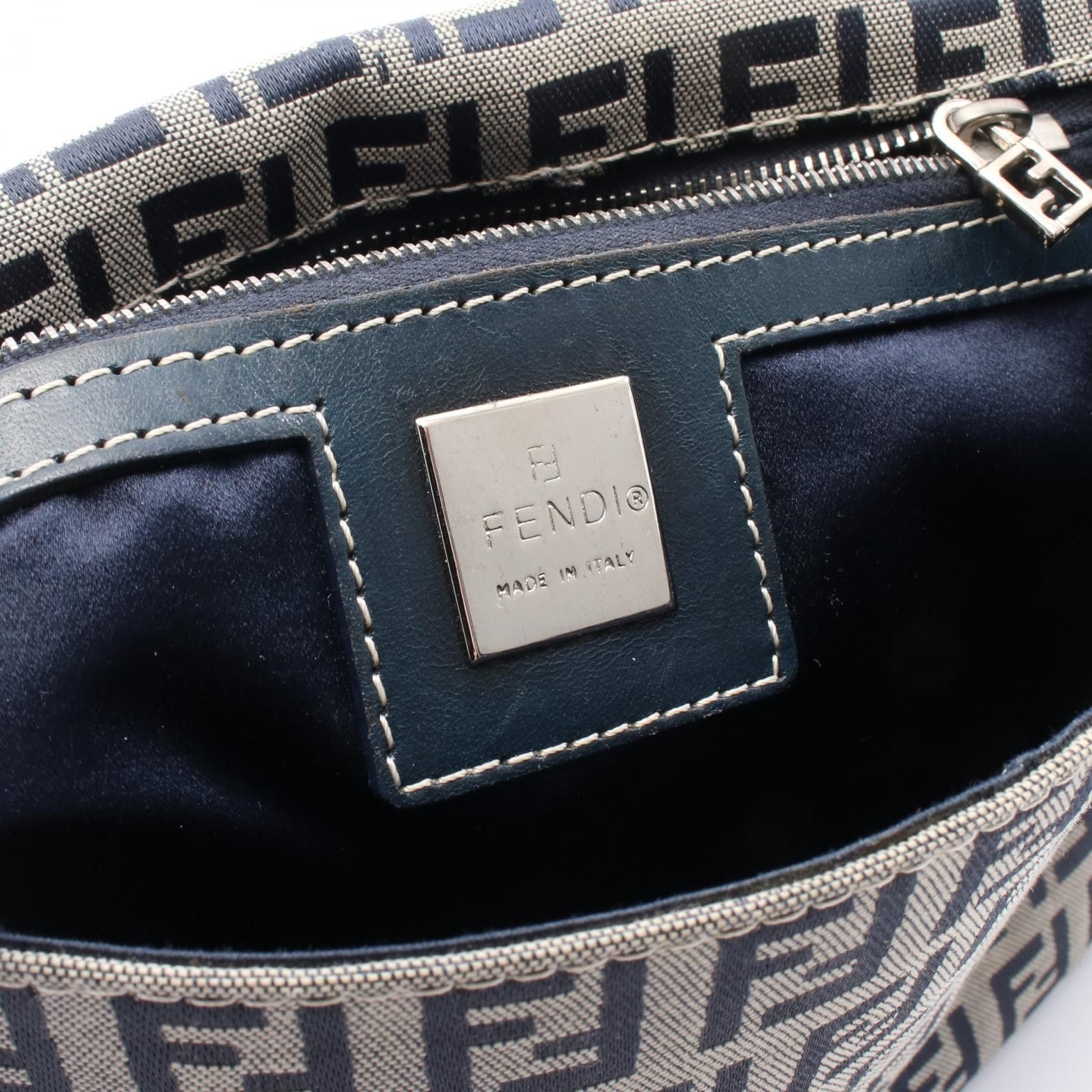 Fendi Fendi Zucchino Handbag Canvas Leather Navy Gray Size ONE SIZE - 4 Thumbnail
