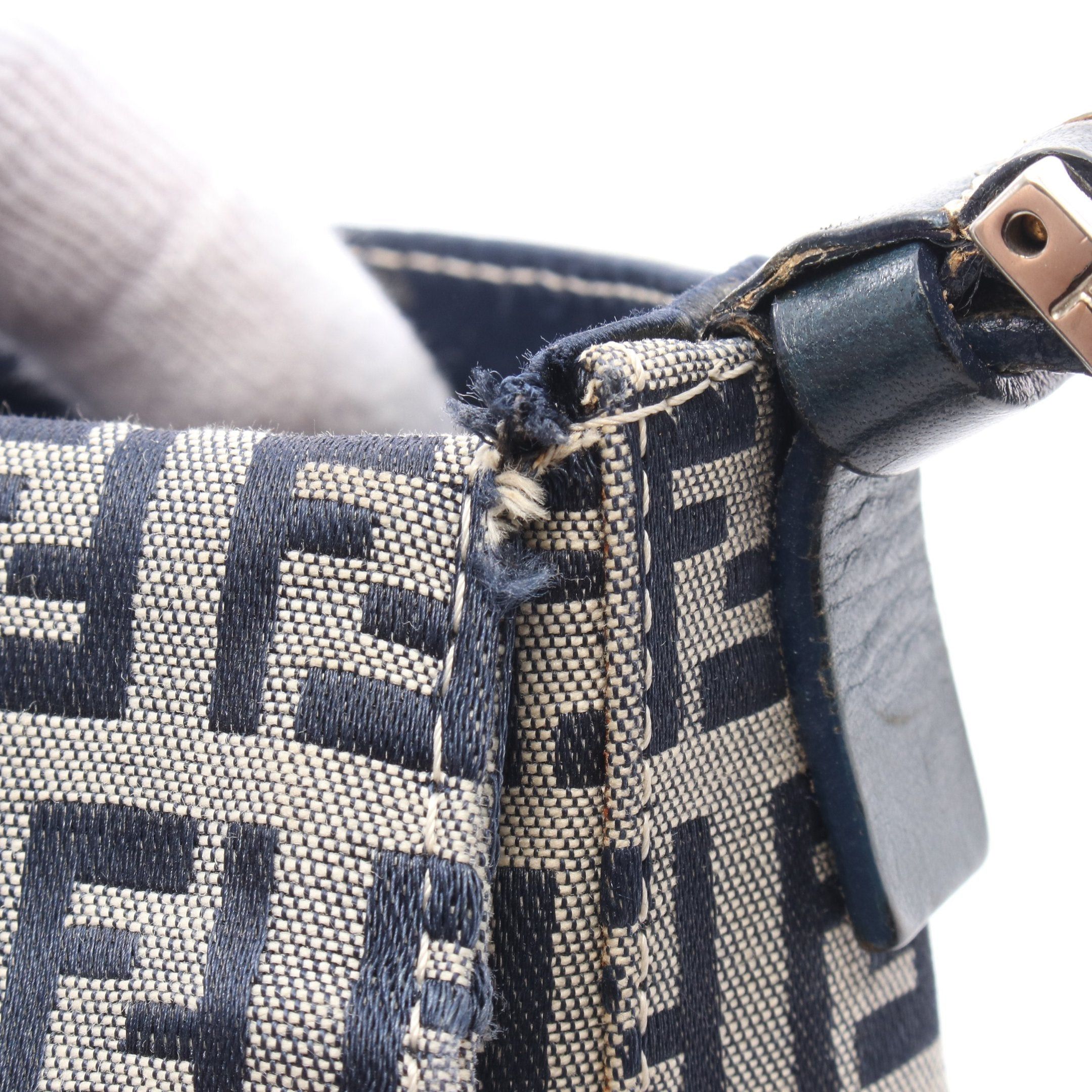 Fendi Fendi Zucchino Handbag Canvas Leather Navy Gray Size ONE SIZE - 7 Thumbnail
