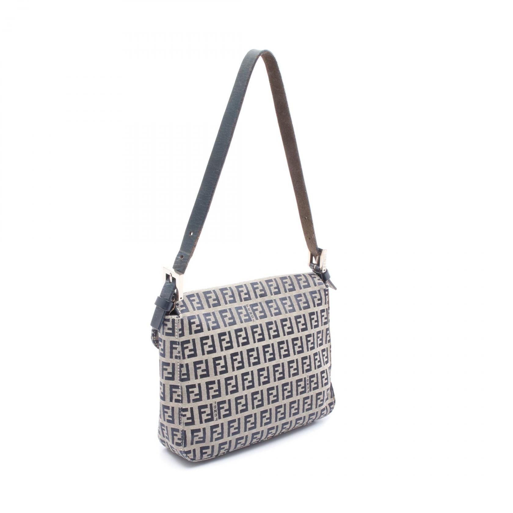 Fendi Fendi Zucchino Handbag Canvas Leather Navy Gray Size ONE SIZE - 2 Thumbnail