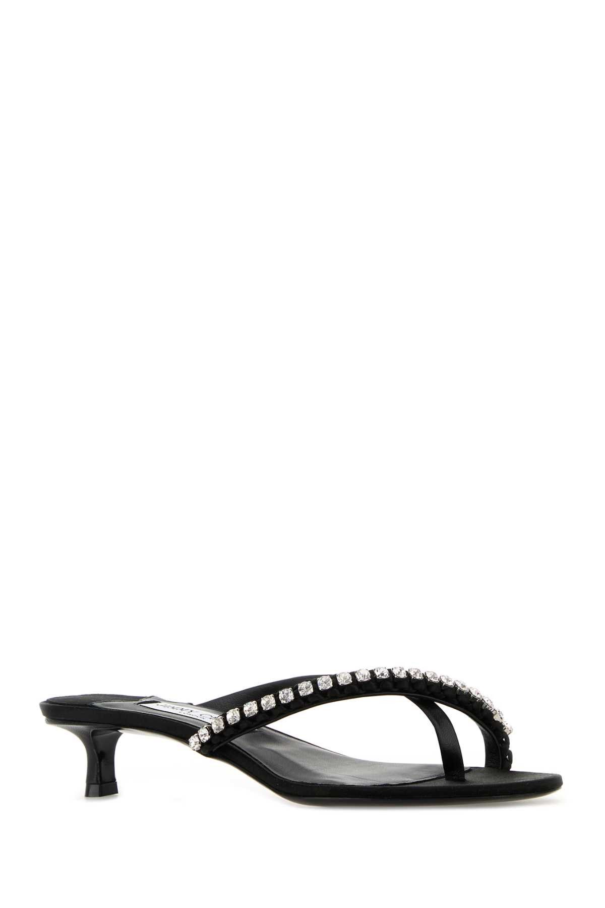 Jimmy Choo Black Nappa Leather And Satin Dila 35 Mules Size US 7 / IT 37 - 2 Thumbnail