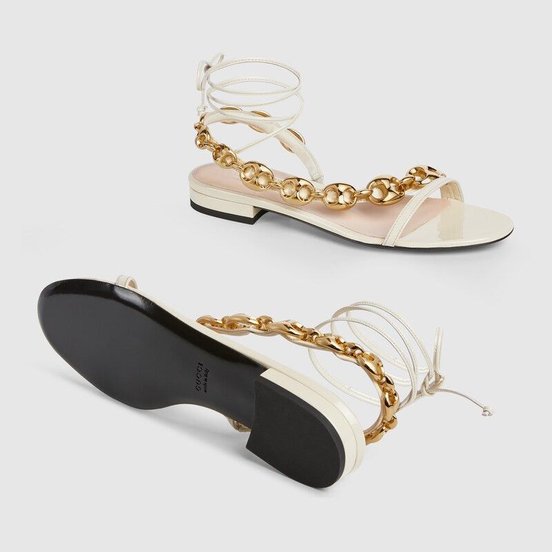 Gucci Gucci Marina Chain Details Leather Sandals SIZE 38.5 Size ONE SIZE - 4 Thumbnail