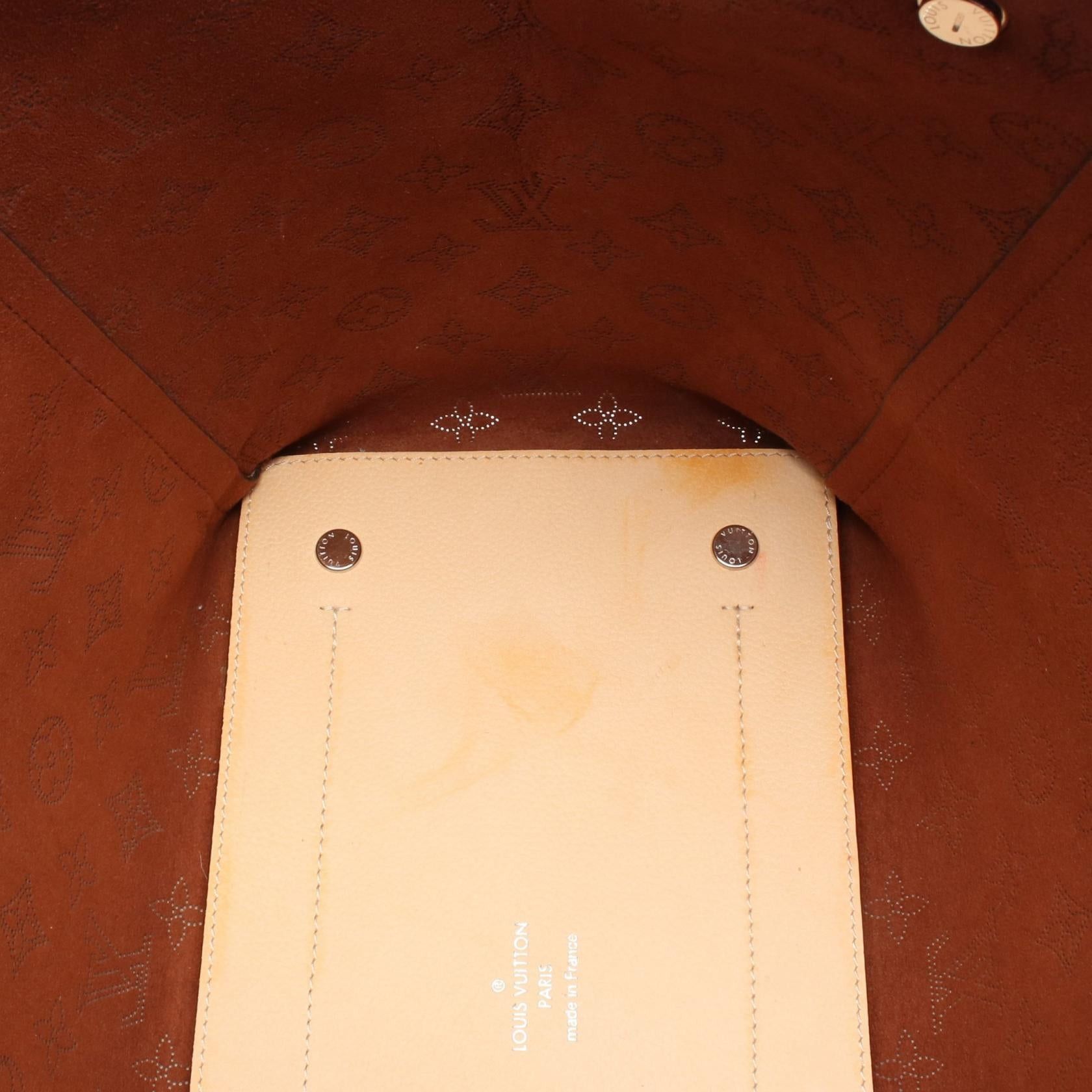Louis Vuitton Louis Vuitton Hina Mm Mahina Carré Handbag Tote Bag Leather Gray Beige Brown Size ONE SIZE - 5 Thumbnail