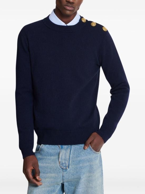 Balmain BALMAIN Men Sweater FH1KD010KI87 6AJ Blue Size US L / EU 52-54 / 3 - 2 Thumbnail