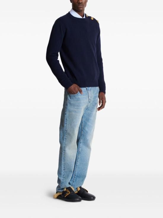 Balmain BALMAIN Men Sweater FH1KD010KI87 6AJ Blue Size US L / EU 52-54 / 3 - 5 Thumbnail