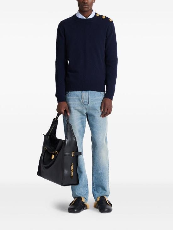 Balmain BALMAIN Men Sweater FH1KD010KI87 6AJ Blue Size US XL / EU 56 / 4 - 3 Thumbnail