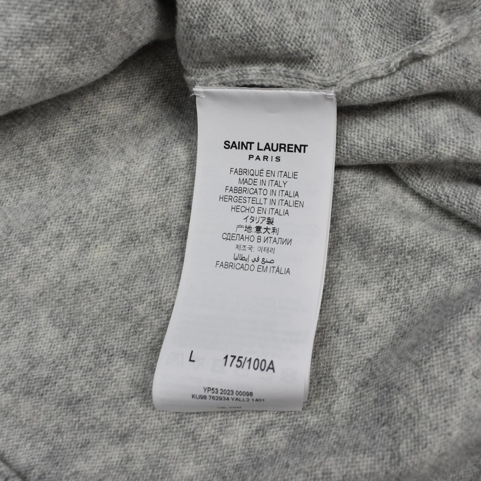 Saint Laurent Paris Saint Laurent Gray 100% Cashmere V-Neck Sweater Size US L / EU 52-54 / 3 - 8 Thumbnail