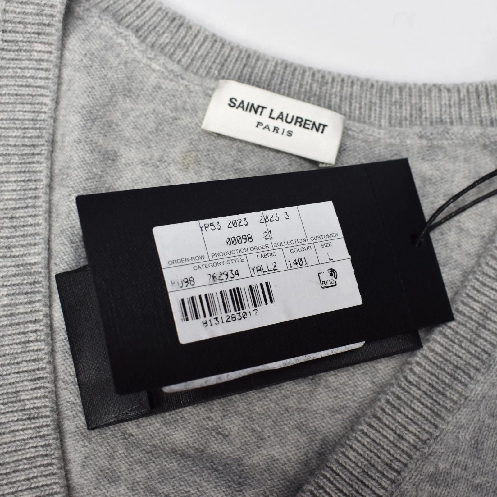 Saint Laurent Paris Saint Laurent Gray 100% Cashmere V-Neck Sweater Size US L / EU 52-54 / 3 - 6 Thumbnail