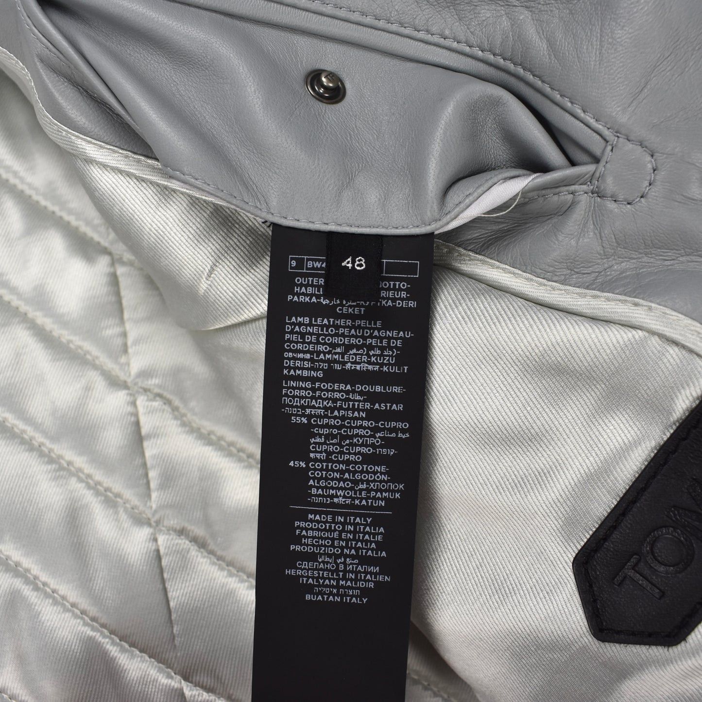 o o mi Tom Ford Gray Padded Lambskin Leather Racer Jacket