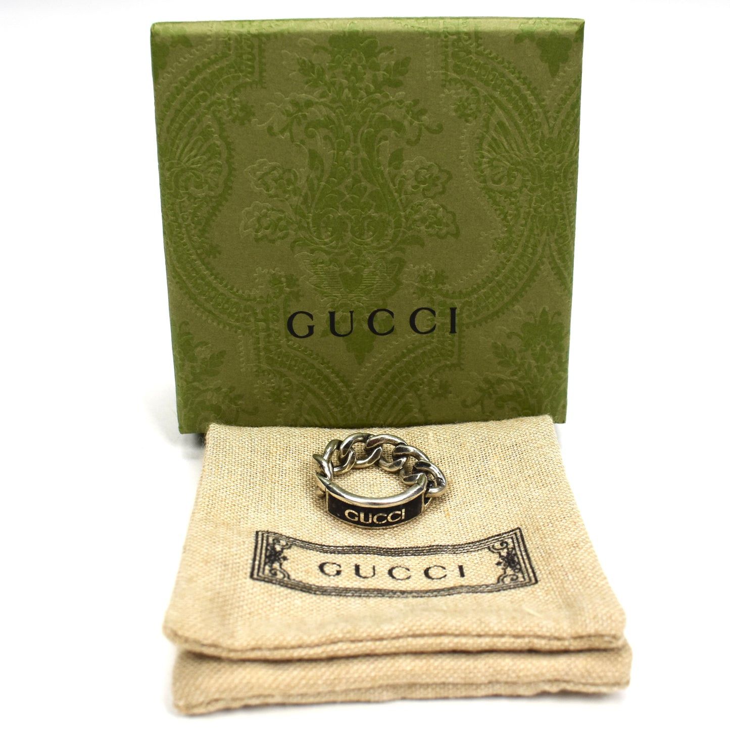 Gucci Gucci .925 Silver Black Enamel Logo Chain Ring Size ONE SIZE - 2 Thumbnail