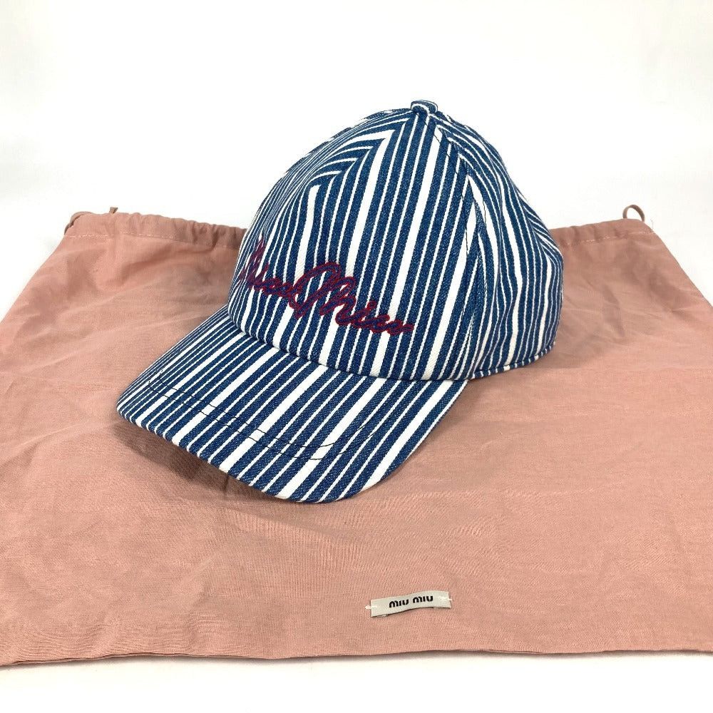 Miu Miu Miumiu 5Hc179 Logo Stripe Chapeau Cap Baseball Cotton Women Blue Size ONE SIZE - 15 Thumbnail