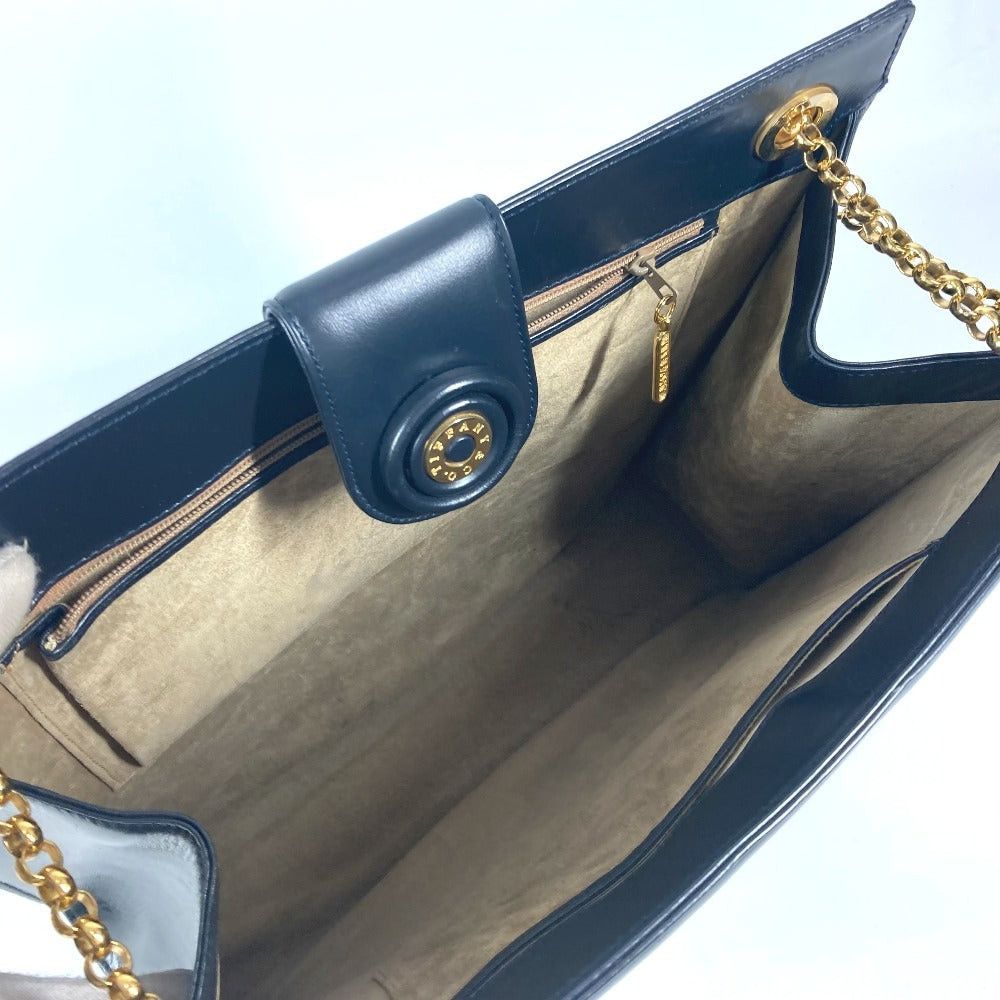 Tiffany & Co. Round Logo Big Briefcase Double Chain Bag Tote Shoulder Leather Women Navy Size ONE SIZE - 12 Thumbnail