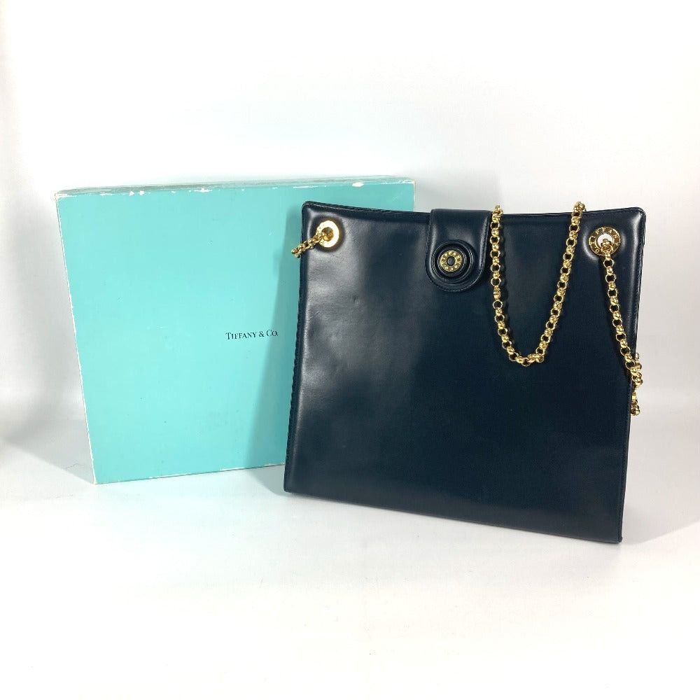 Tiffany & Co. Round Logo Big Briefcase Double Chain Bag Tote Shoulder Leather Women Navy Size ONE SIZE - 18 Thumbnail