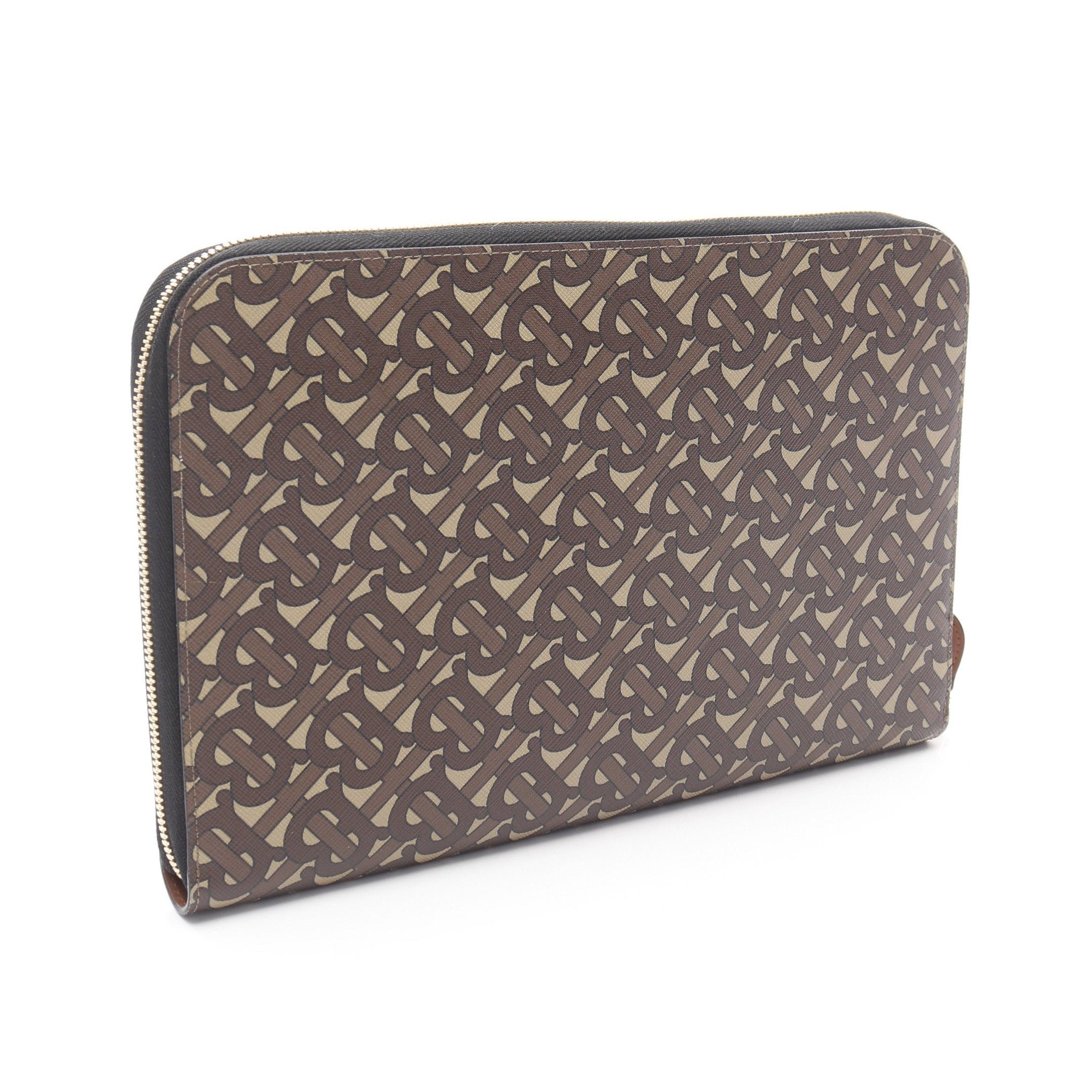 Burberry Burberry Tb Monogram Clutch Bag Leather Beige Brown Size ONE SIZE - 2 Thumbnail