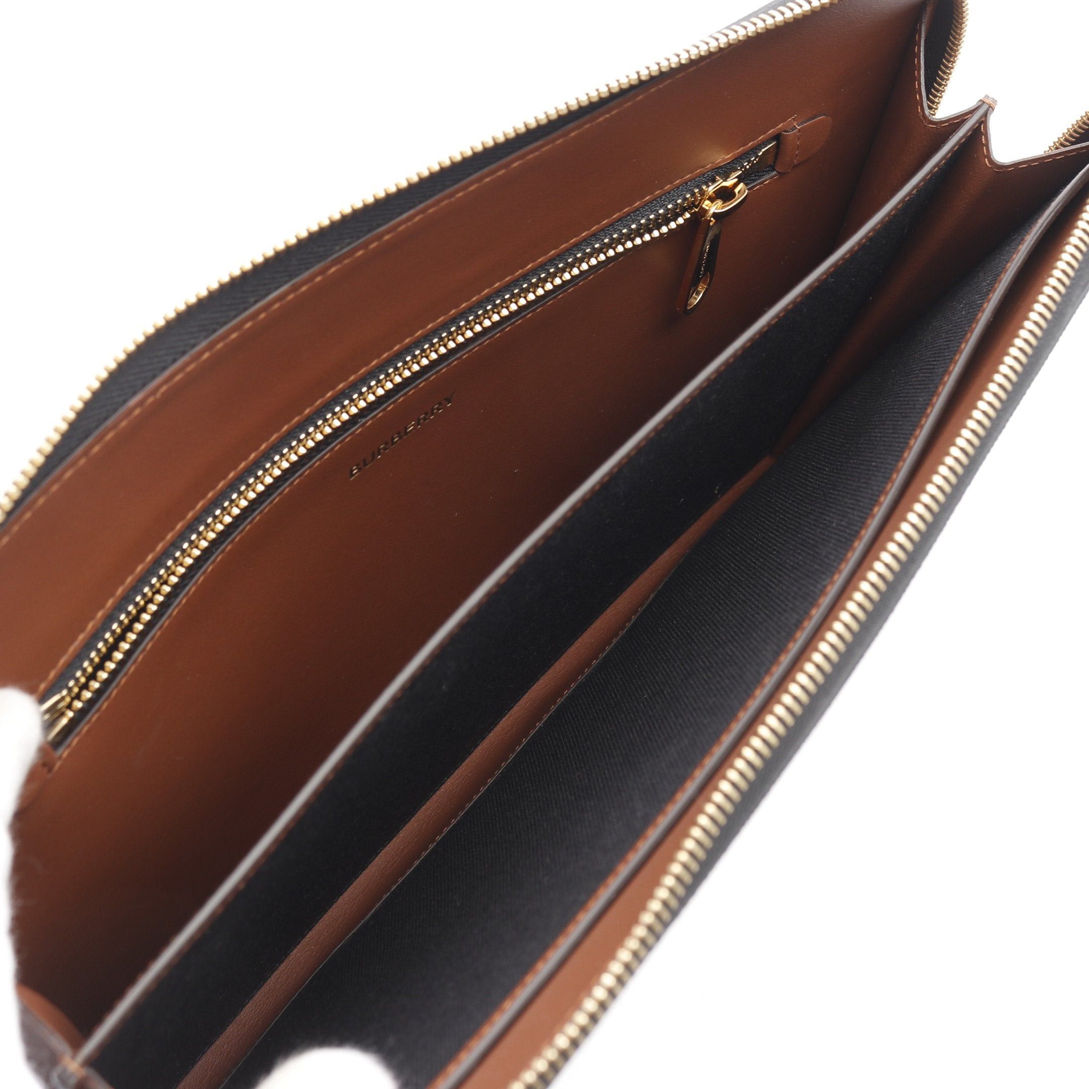 Burberry Burberry Tb Monogram Clutch Bag Leather Beige Brown Size ONE SIZE - 3 Thumbnail