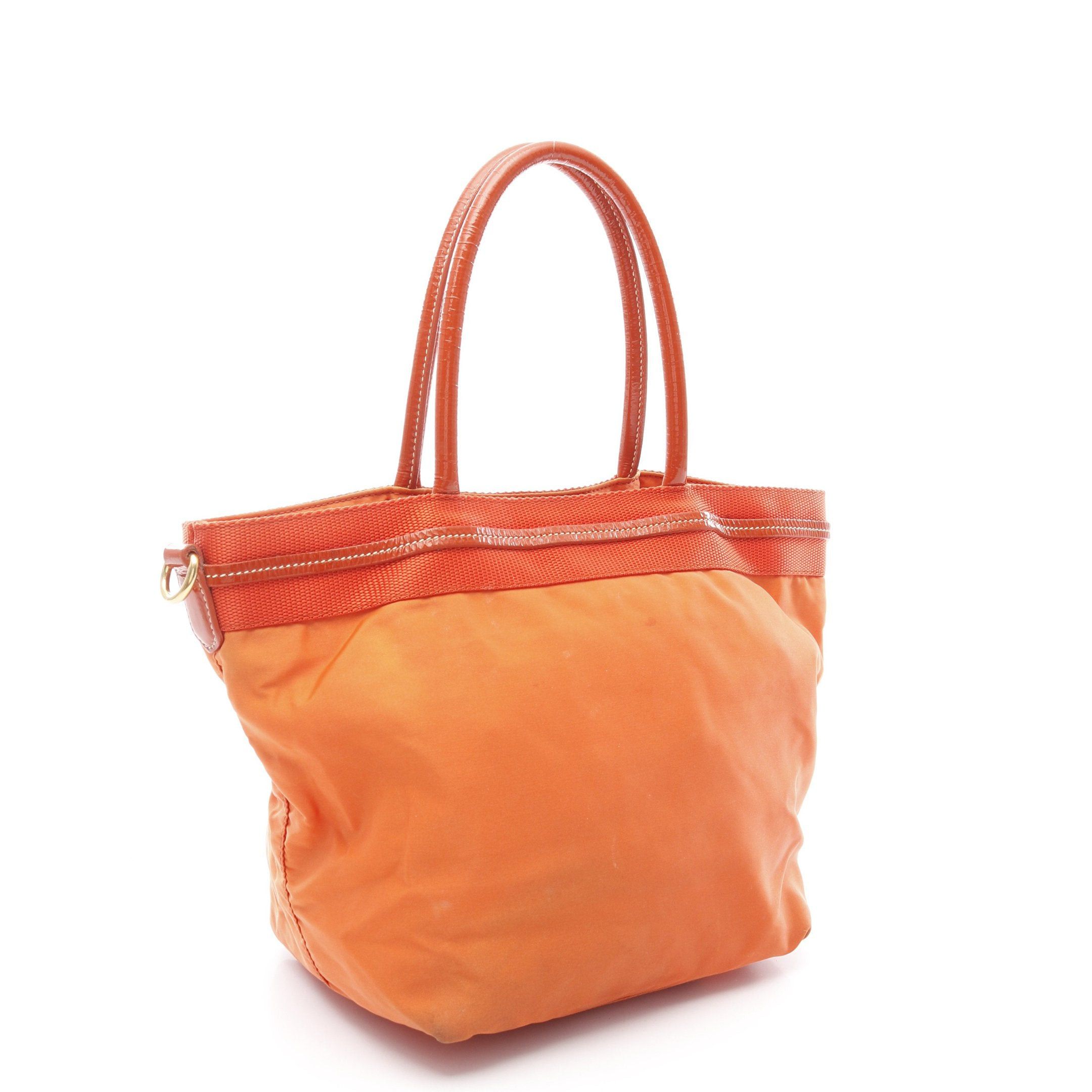 Prada Prada Nylon Jacquard Handbag Patent Leather Orange Size ONE SIZE - 2 Thumbnail