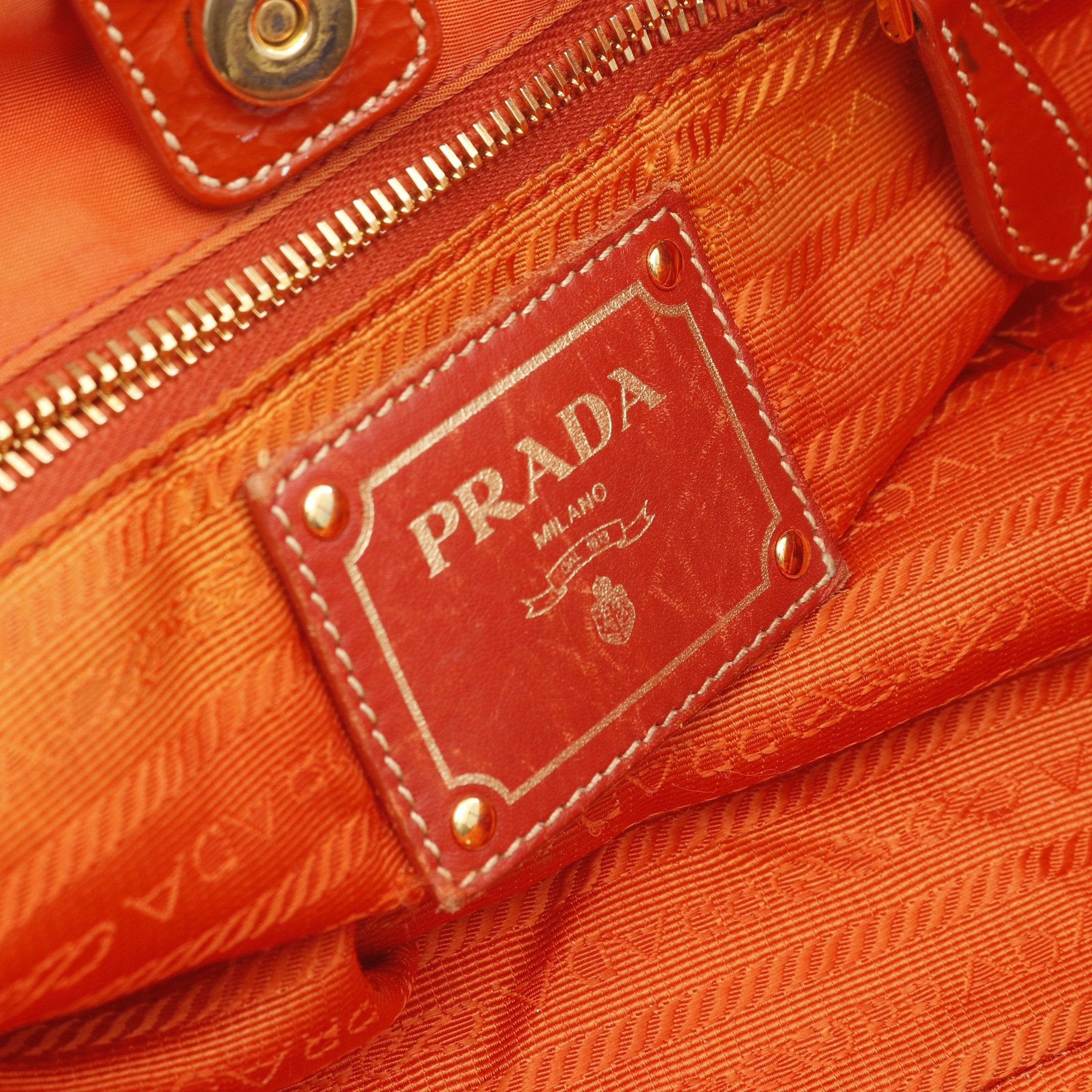 Prada Prada Nylon Jacquard Handbag Patent Leather Orange Size ONE SIZE - 4 Thumbnail