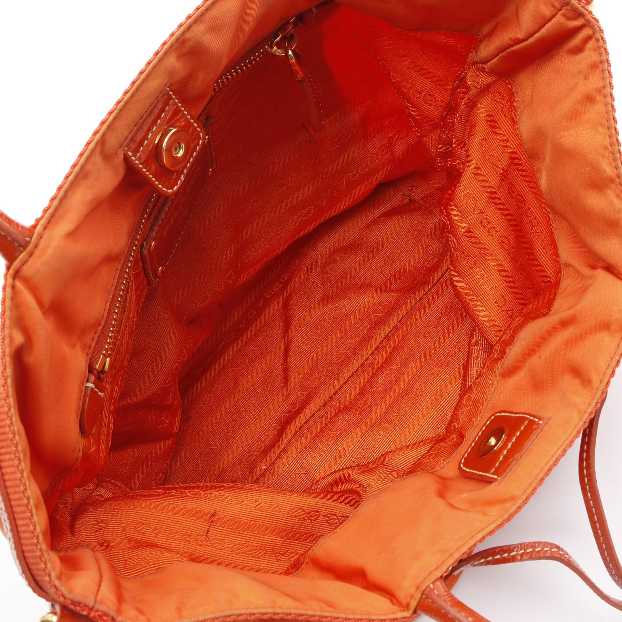 Prada Prada Nylon Jacquard Handbag Patent Leather Orange Size ONE SIZE - 3 Thumbnail