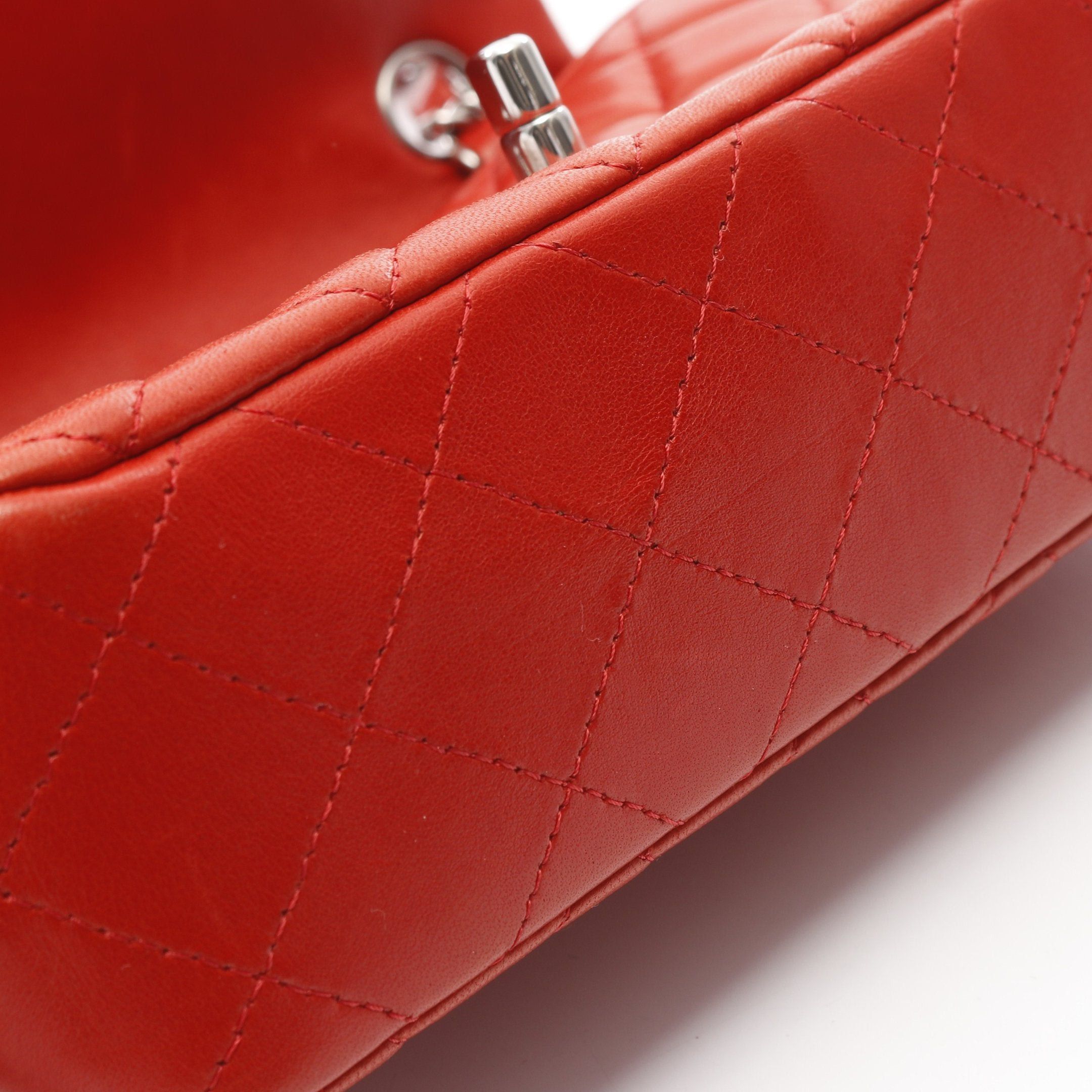 Chanel Chanel Matelasse Double Chain Shoulder Bag Lambskin Red Silver Hardware Size ONE SIZE - 10 Thumbnail