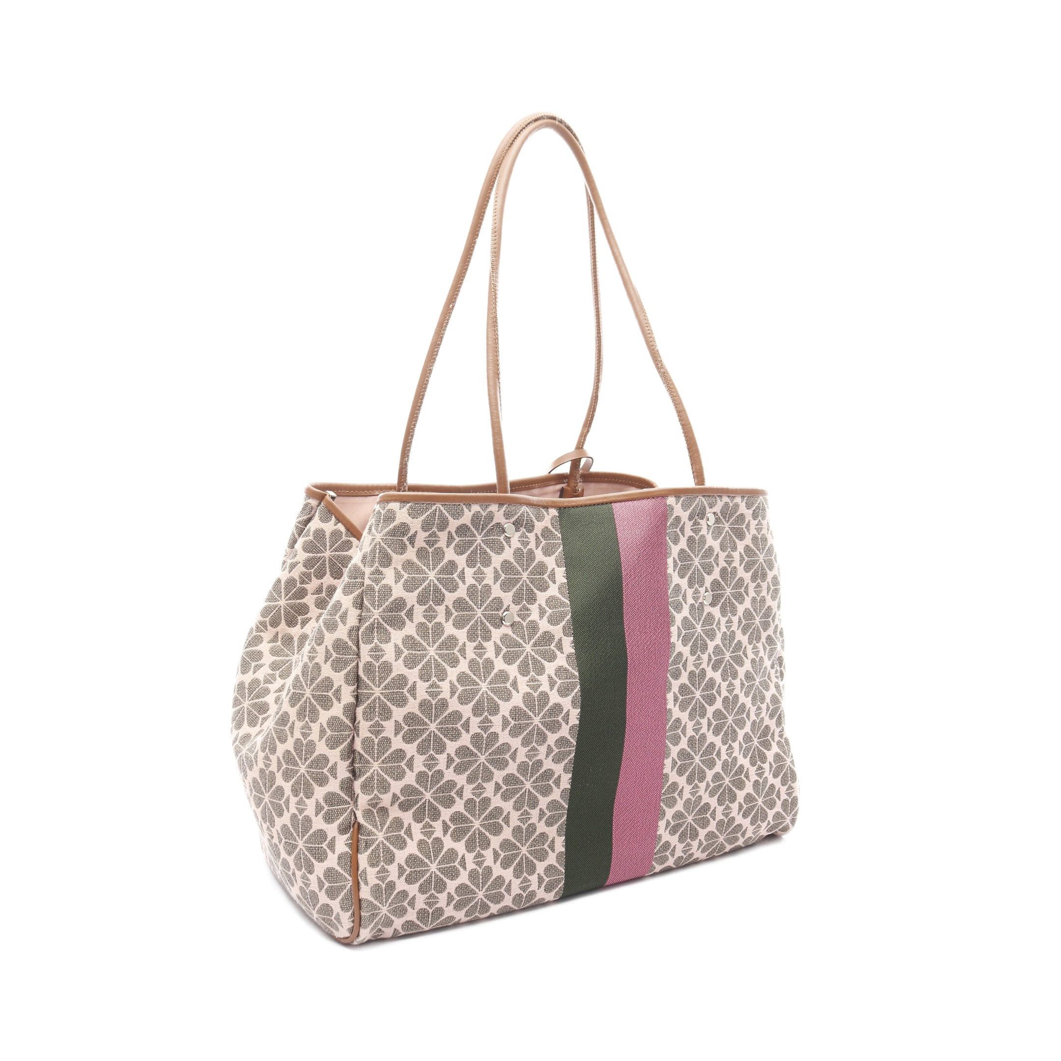 Kate Spade Kate Spade Spade Flower Stripe Shoulder Bag Tote Canvas Leather Pink Beige Khaki Green Brown Size ONE SIZE - 2 Thumbnail
