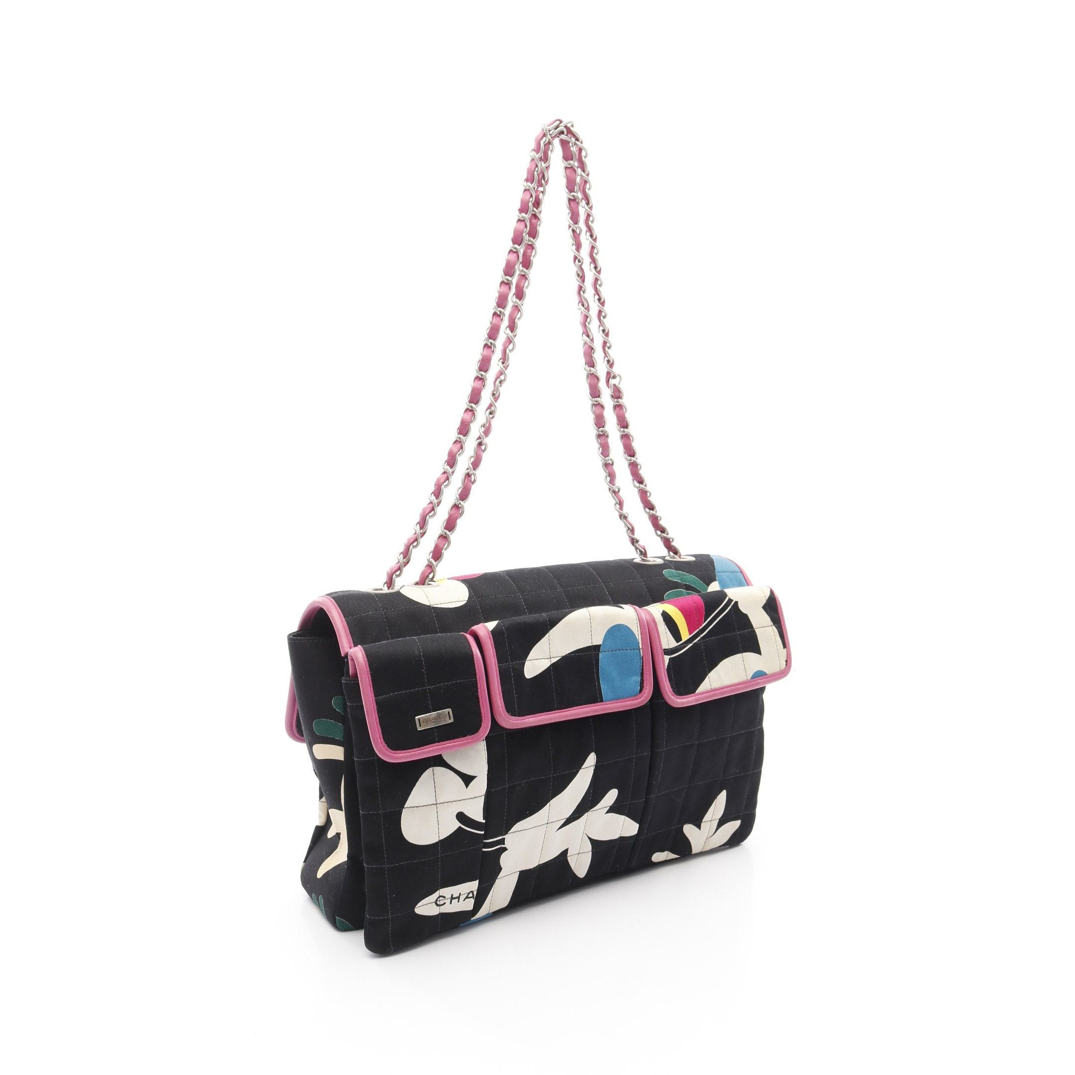Chanel Chanel 2.55 Chocolate Bar Double Chain Shoulder Bag Canvas Leather Black Pink Multicolor Silver Hardware Size ONE SIZE - 2 Thumbnail