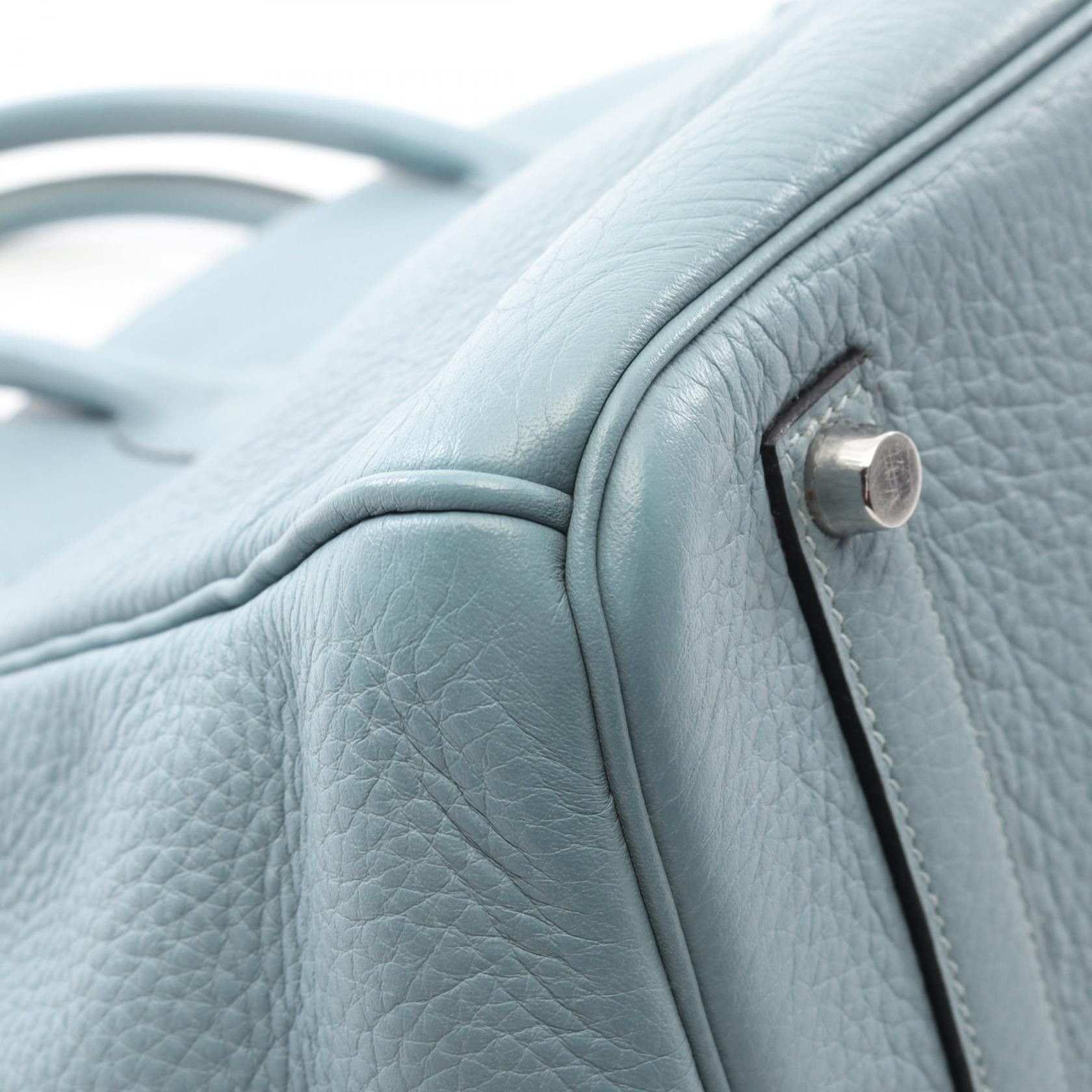 Hermes Hermes Birkin 35 Aqua Handbag Clemence Leather Light Blue Silver Hardware □M Stamp (Manufactured Around 2009) Size ONE SIZE - 7 Thumbnail