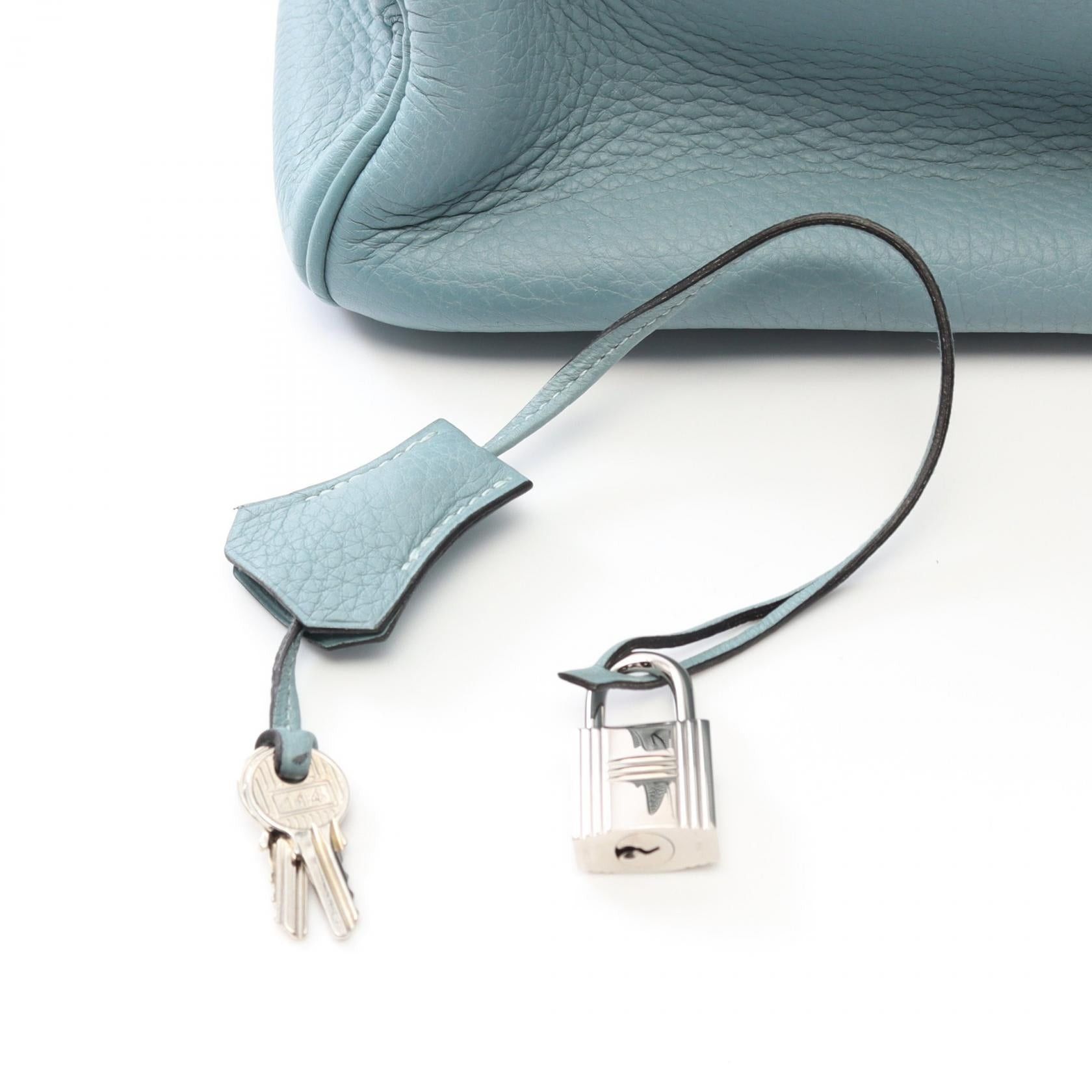 Hermes Hermes Birkin 35 Aqua Handbag Clemence Leather Light Blue Silver Hardware □M Stamp (Manufactured Around 2009) Size ONE SIZE - 6 Thumbnail
