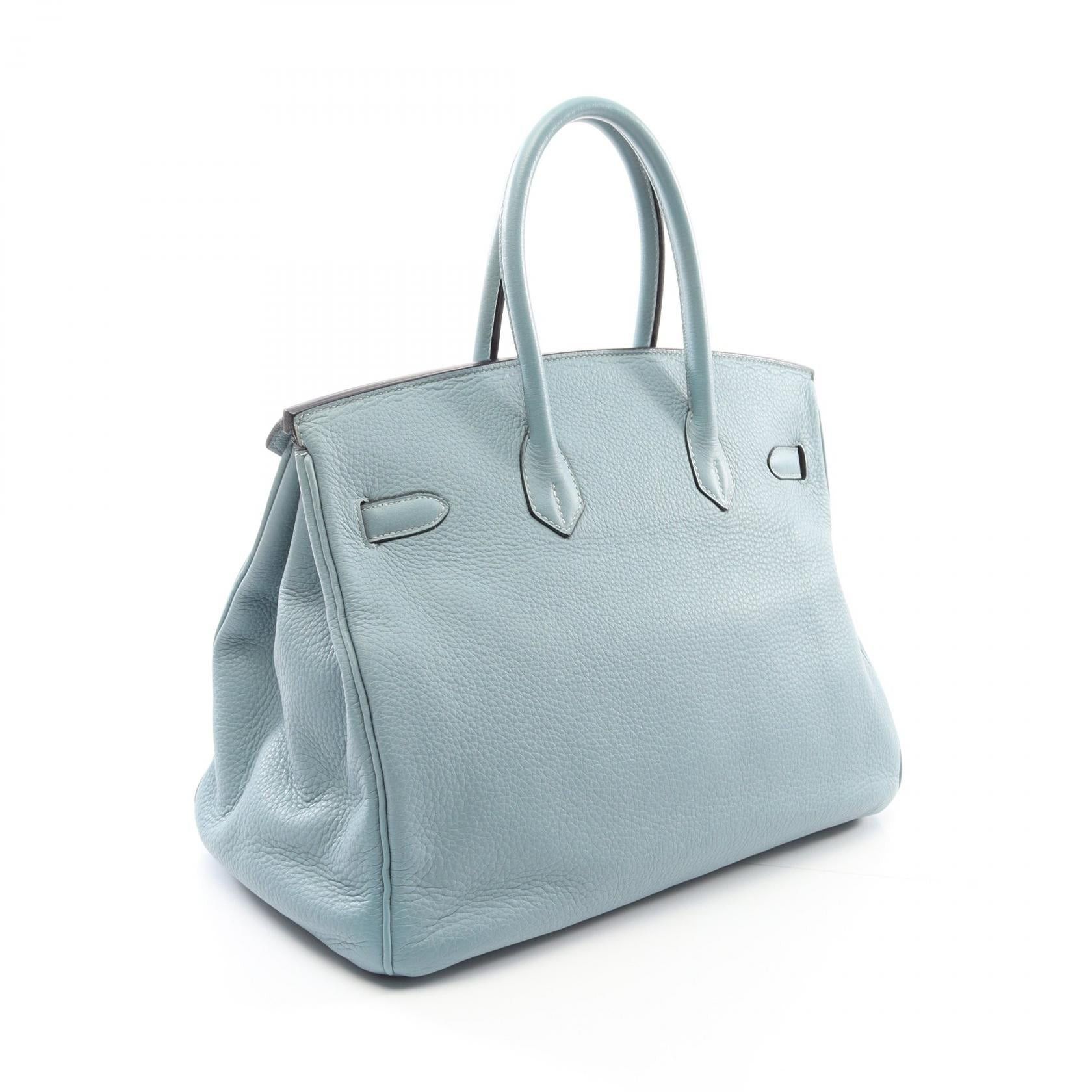 Hermes Hermes Birkin 35 Aqua Handbag Clemence Leather Light Blue Silver Hardware □M Stamp (Manufactured Around 2009) Size ONE SIZE - 2 Thumbnail