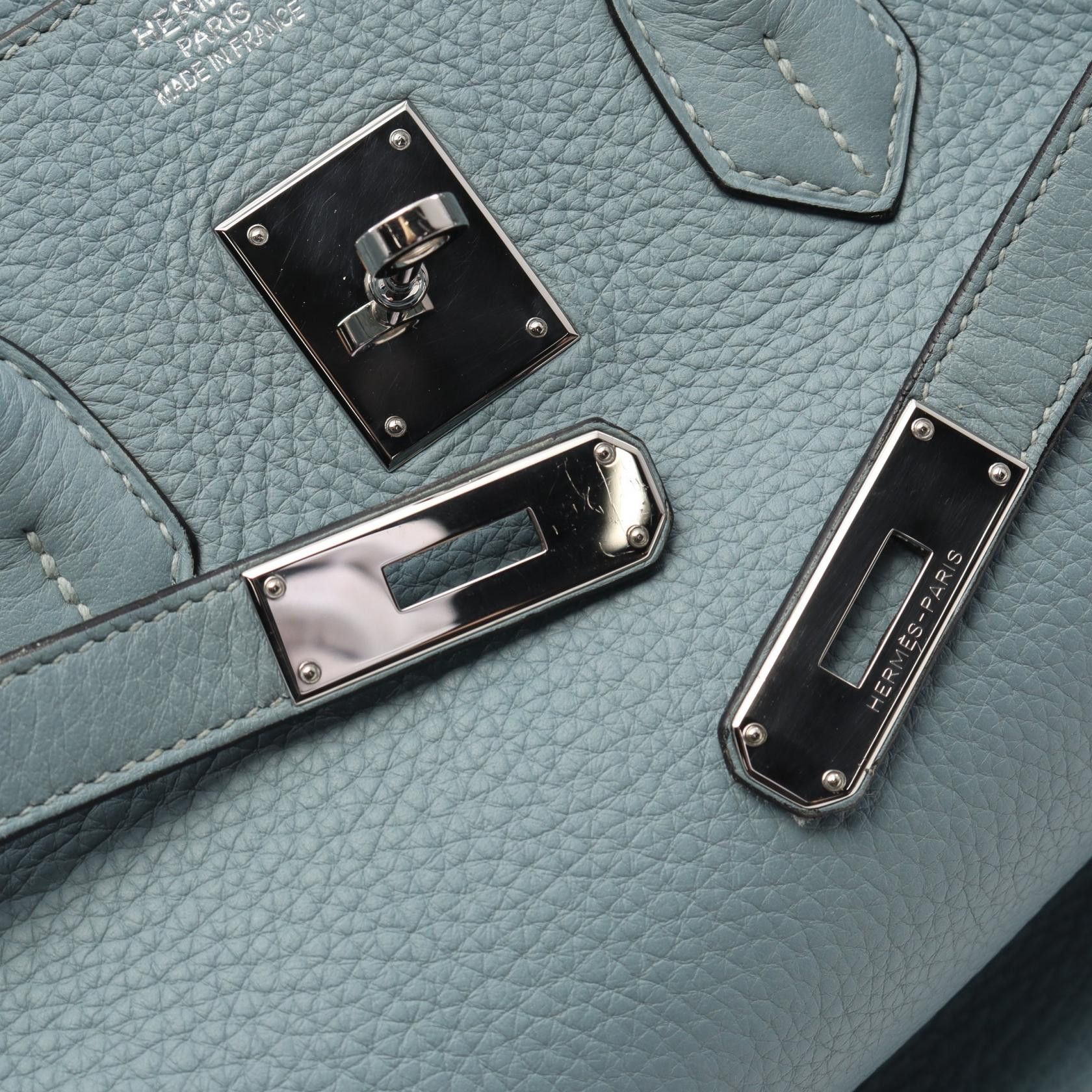 Hermes Hermes Birkin 35 Aqua Handbag Clemence Leather Light Blue Silver Hardware □M Stamp (Manufactured Around 2009) Size ONE SIZE - 9 Thumbnail