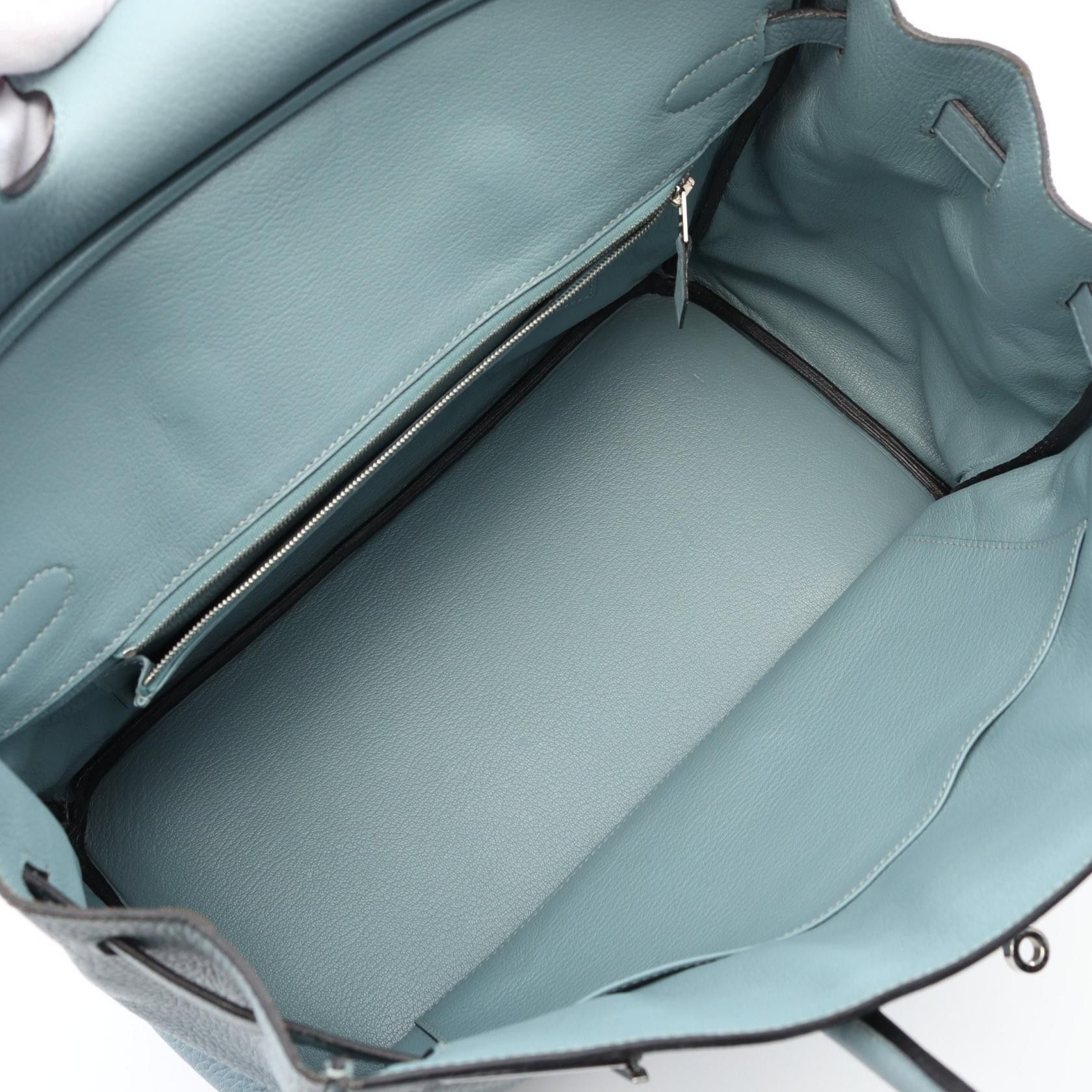 Hermes Hermes Birkin 35 Aqua Handbag Clemence Leather Light Blue Silver Hardware □M Stamp (Manufactured Around 2009) Size ONE SIZE - 3 Thumbnail
