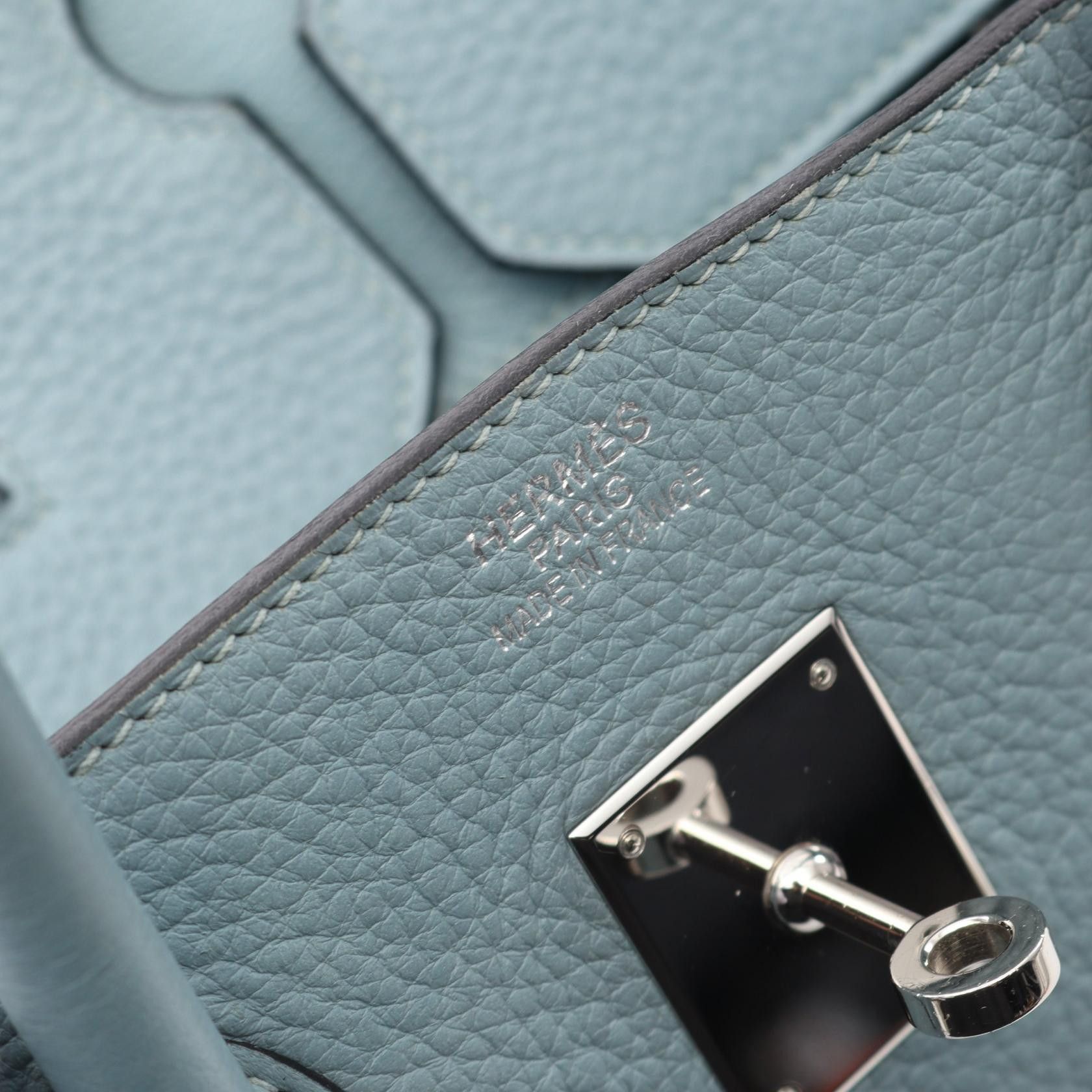 Hermes Hermes Birkin 35 Aqua Handbag Clemence Leather Light Blue Silver Hardware □M Stamp (Manufactured Around 2009) Size ONE SIZE - 4 Thumbnail