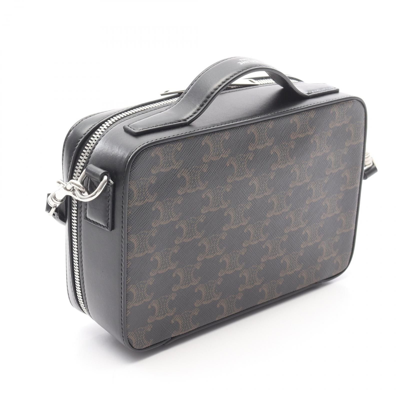 Celine Celine Triomphe Mini Messenger Box Shoulder Bag Leather Black Brown Size ONE SIZE - 2 Thumbnail