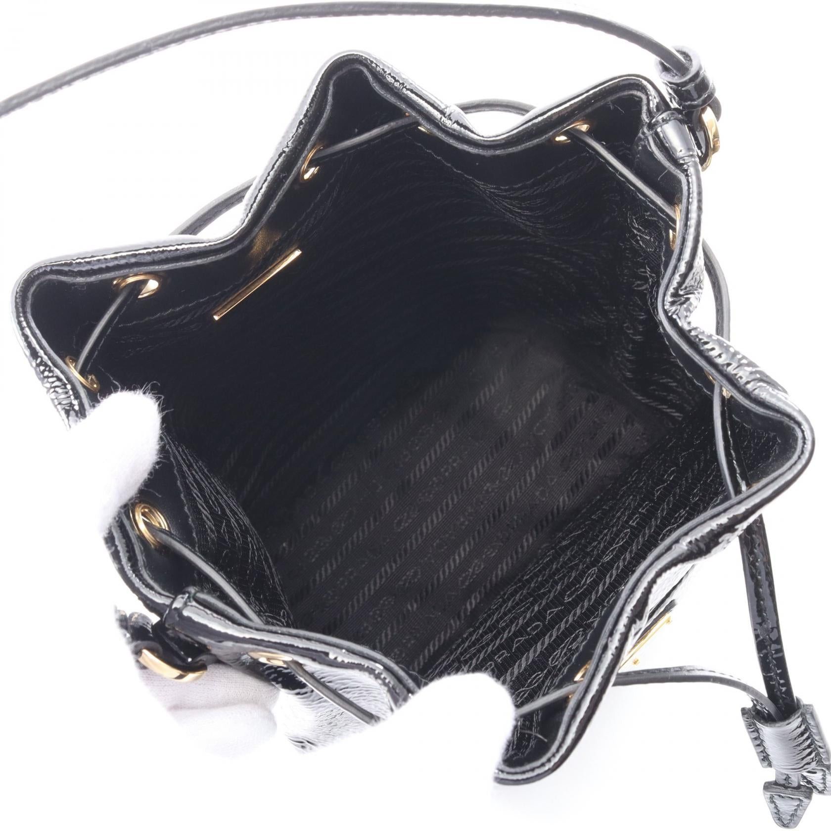 Prada Prada Duet Naplak Patent Bucket Bag Handbag Leather Black Size ONE SIZE - 3 Thumbnail