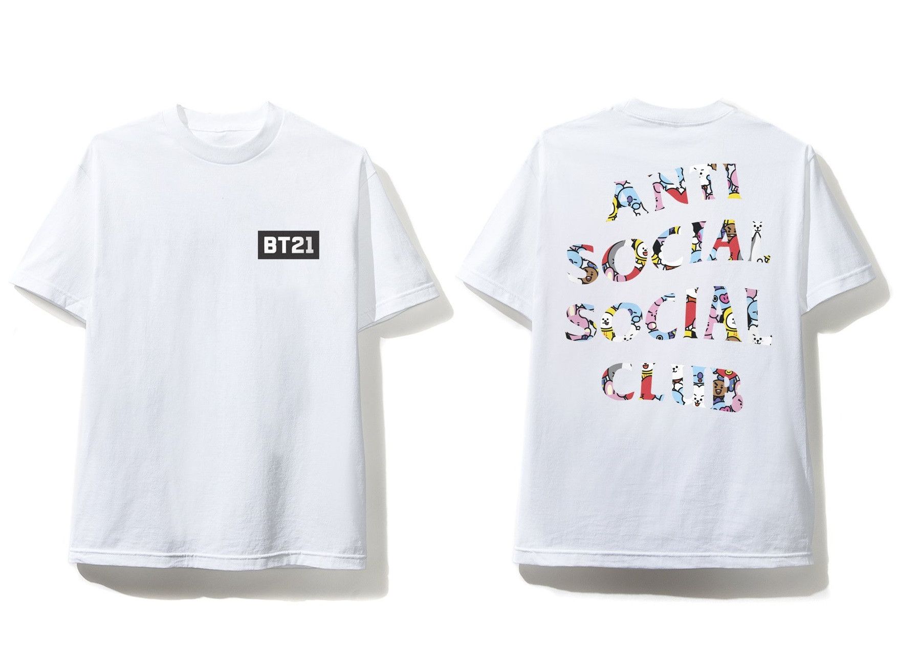 Anti Social Social Club DS Anti Social Social Club ASSC x BT21 Logo Blended White Tee Shirt In Hand Bape Supreme Kith Grailed